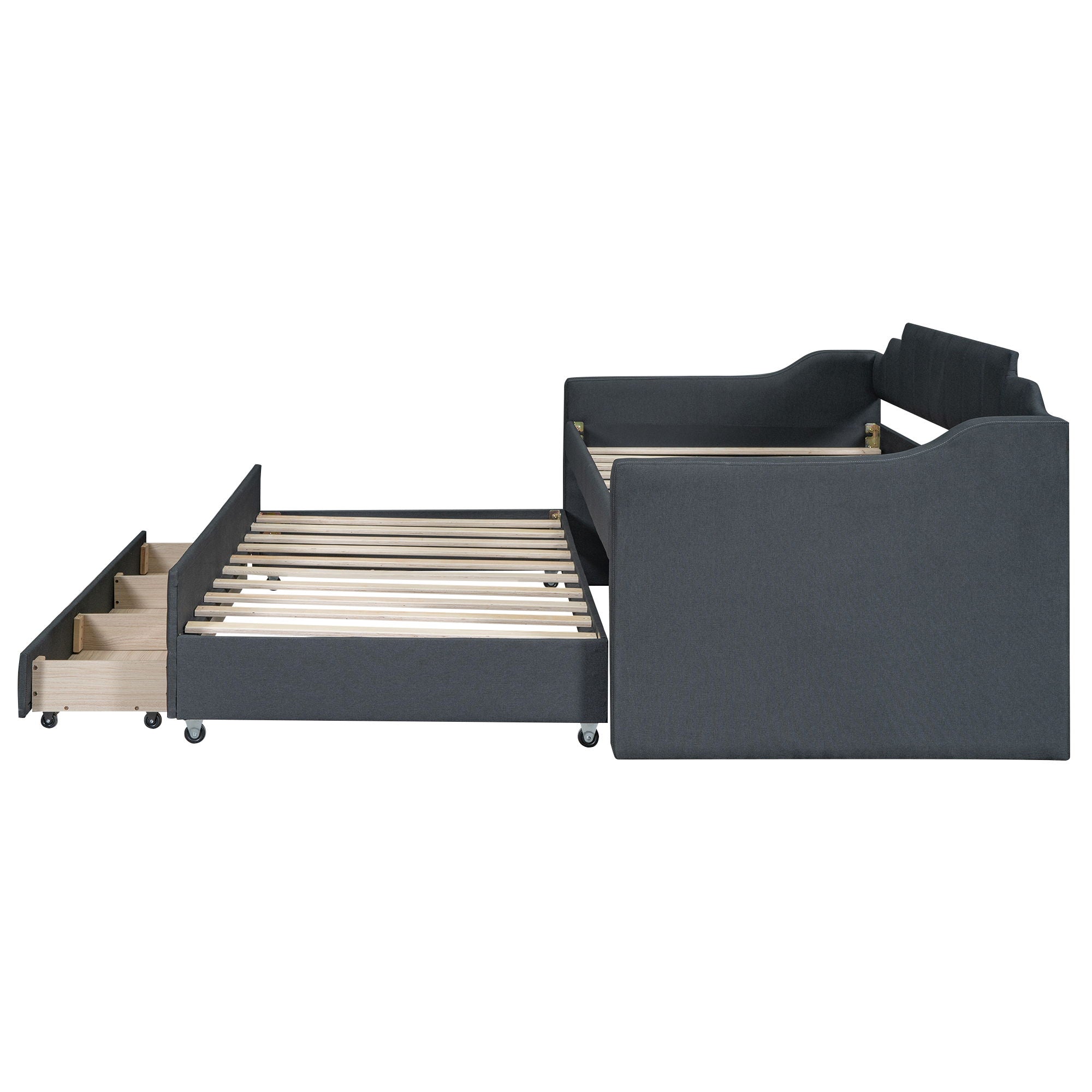 Upholstered Simple Design Daybed With Trundle And 3 Drawers