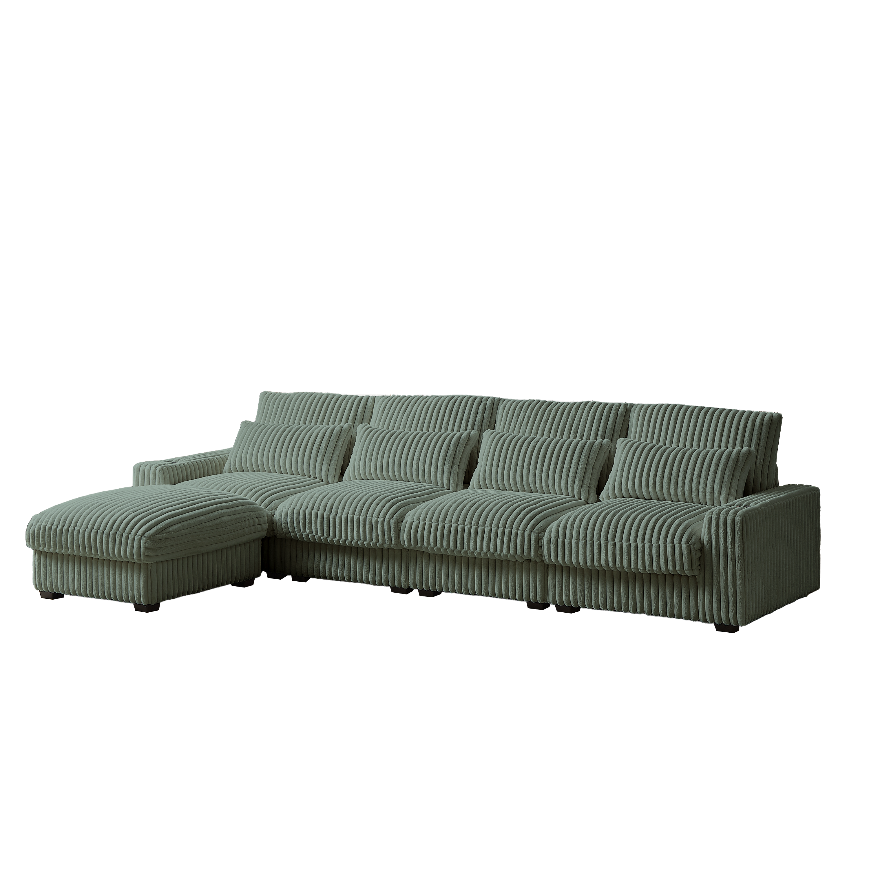 126-Inch Corduroy With Cup Holder Super Large L-Shaped Sofa