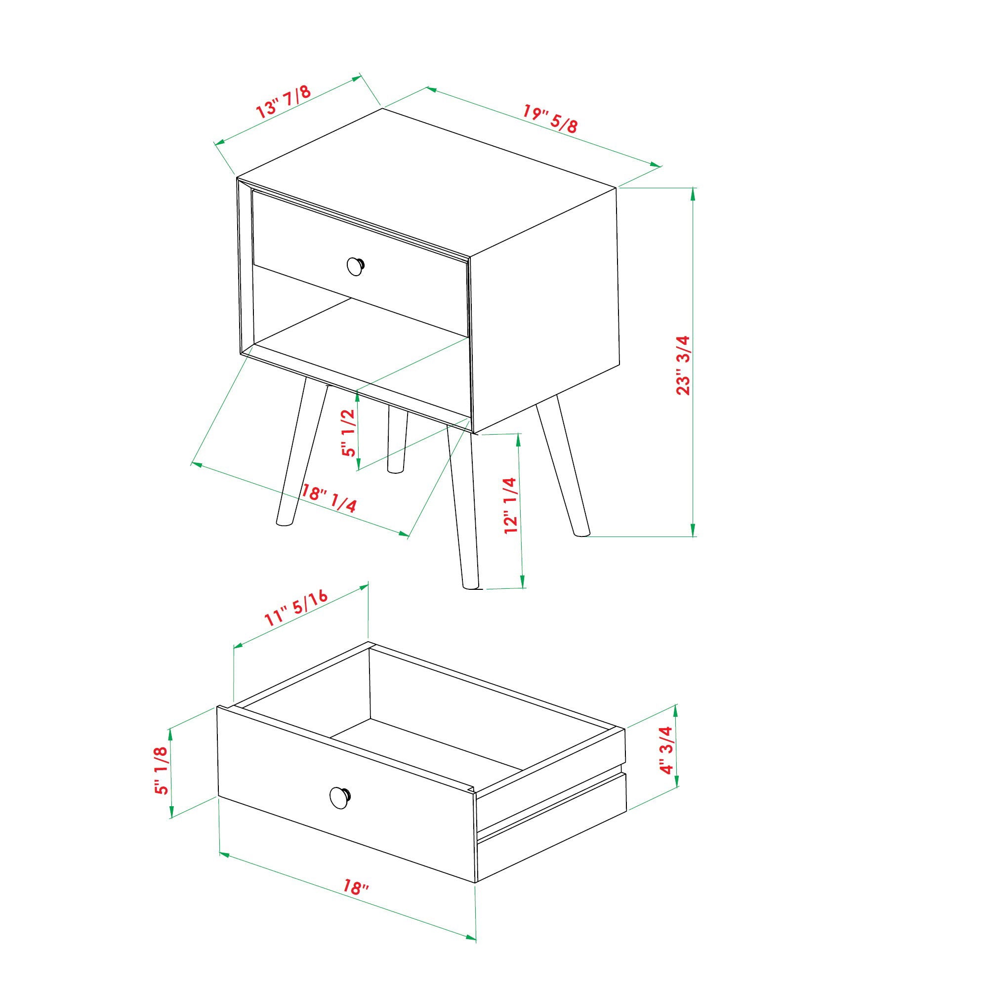 Mid Century Modern Single Drawer Nightstand