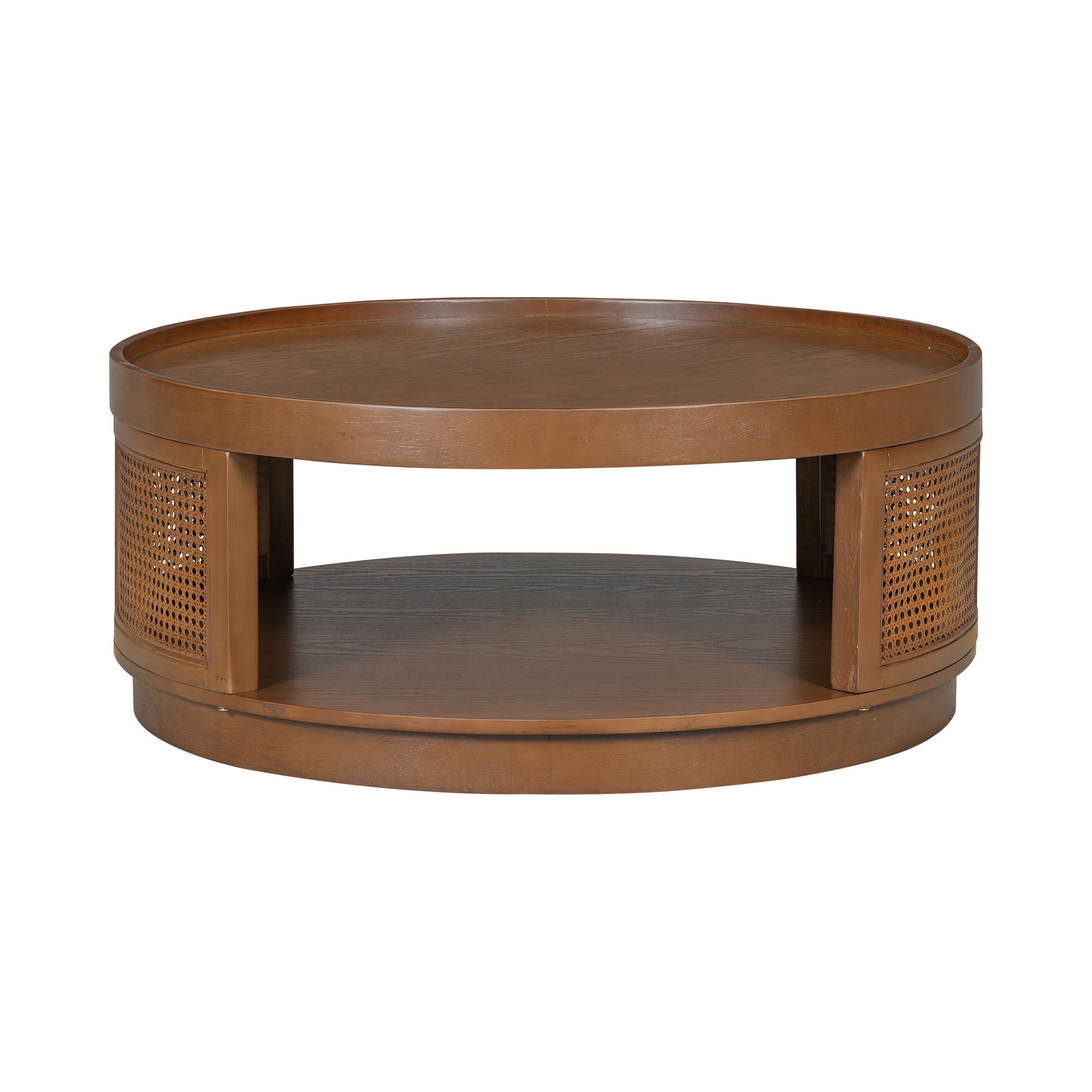Round Cane Coffee Table With Rattan Side