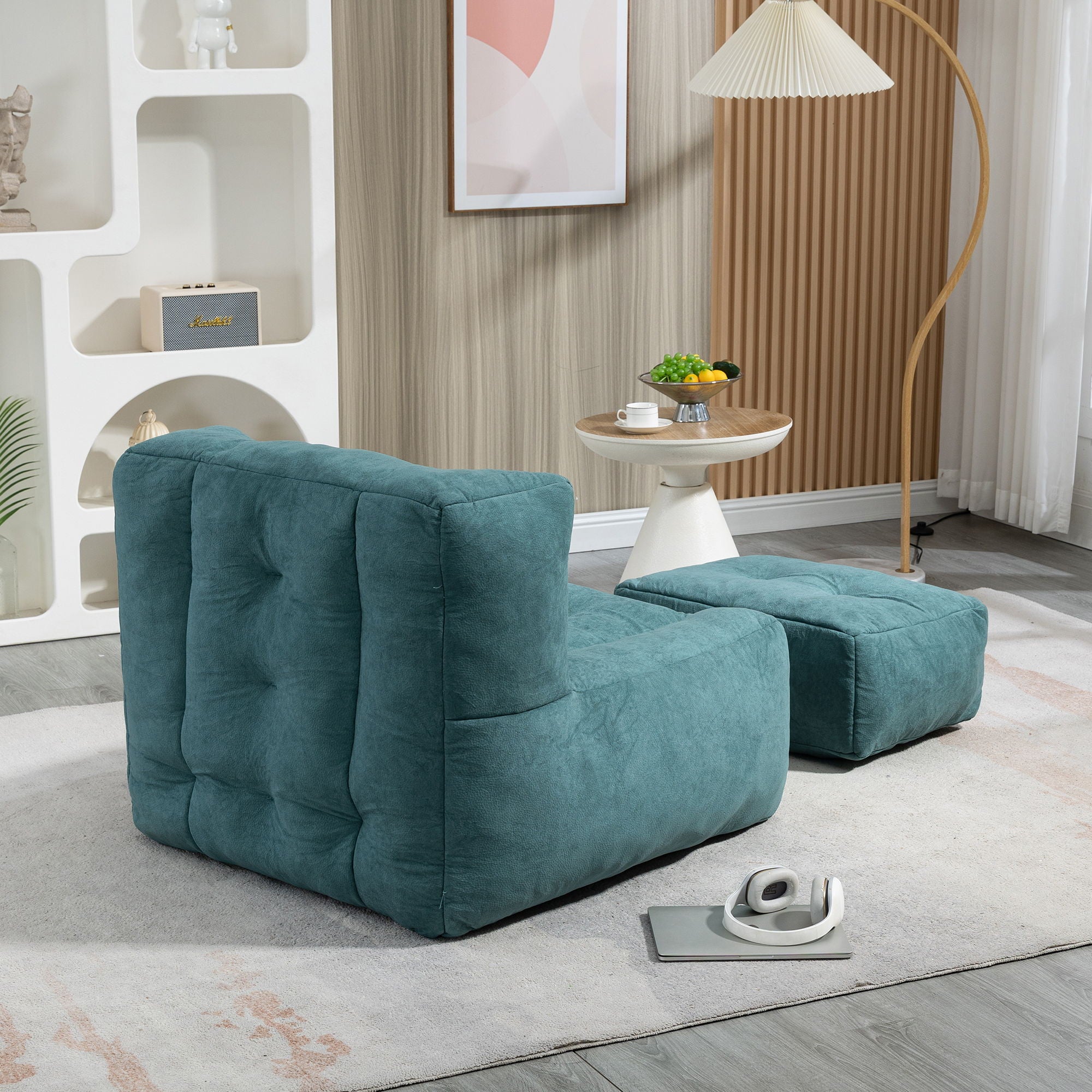 Modern Indoor Fluffy Bean Bag Chair With Memory Foam And Ottoman, Super Soft