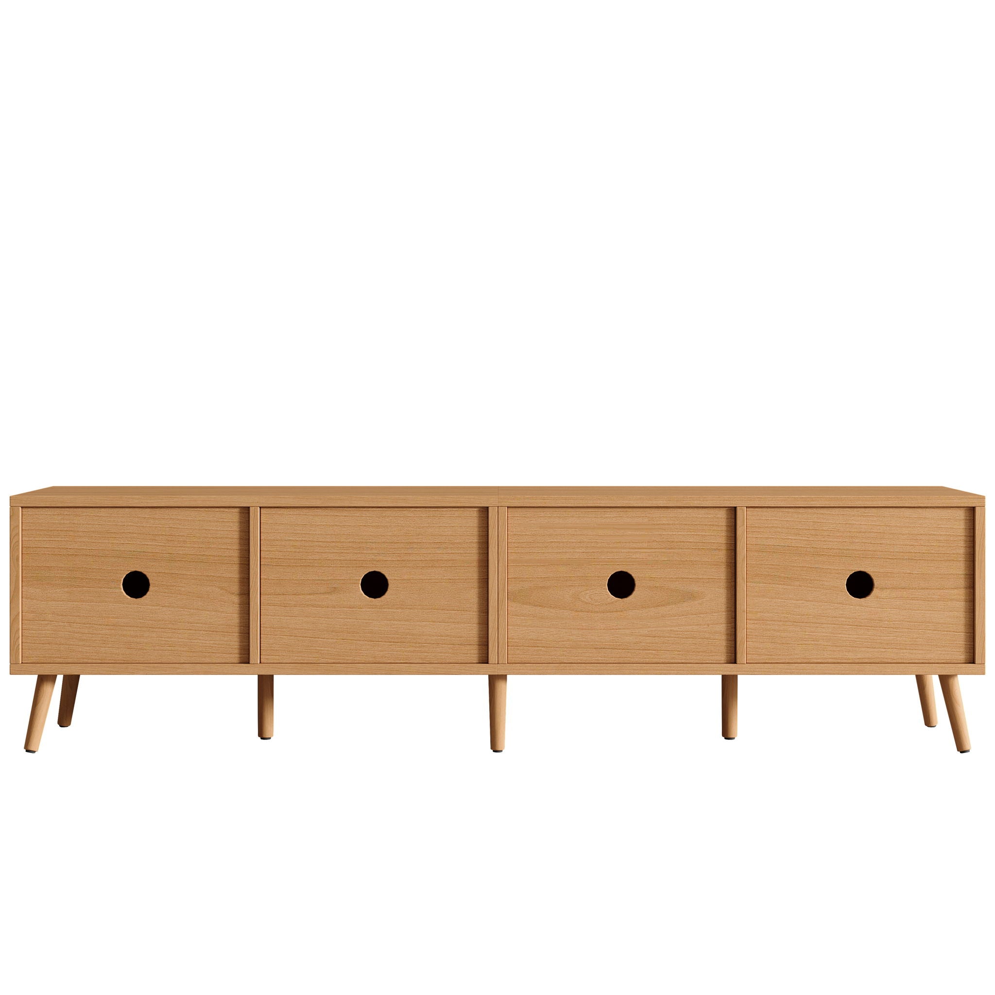 TV Stand With Storage & Cable Holes - Natural Wood