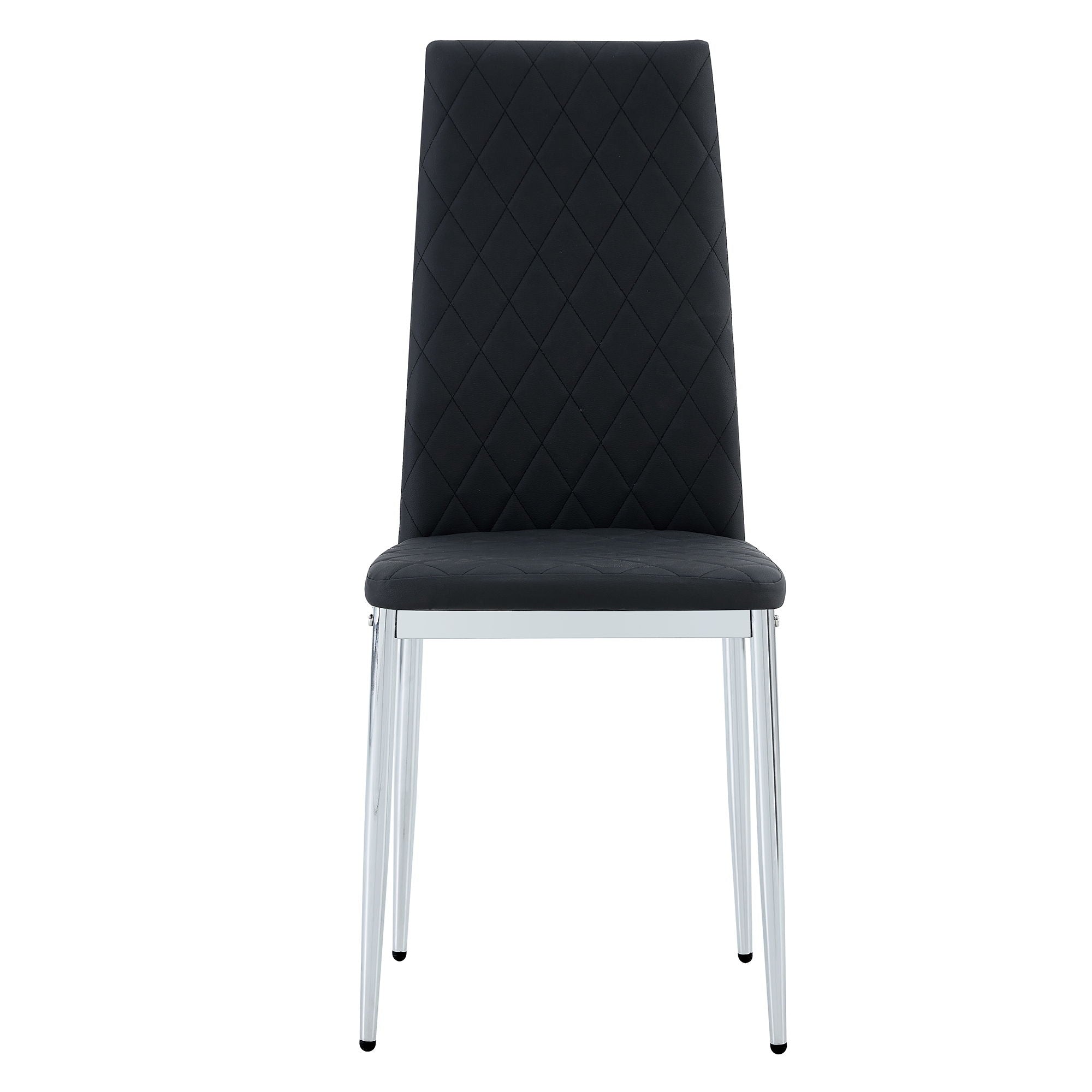 Modern Grid Armless High Backrest Dining Chair Set With Electroplated Metal Legs In Material 6 Piece - Black
