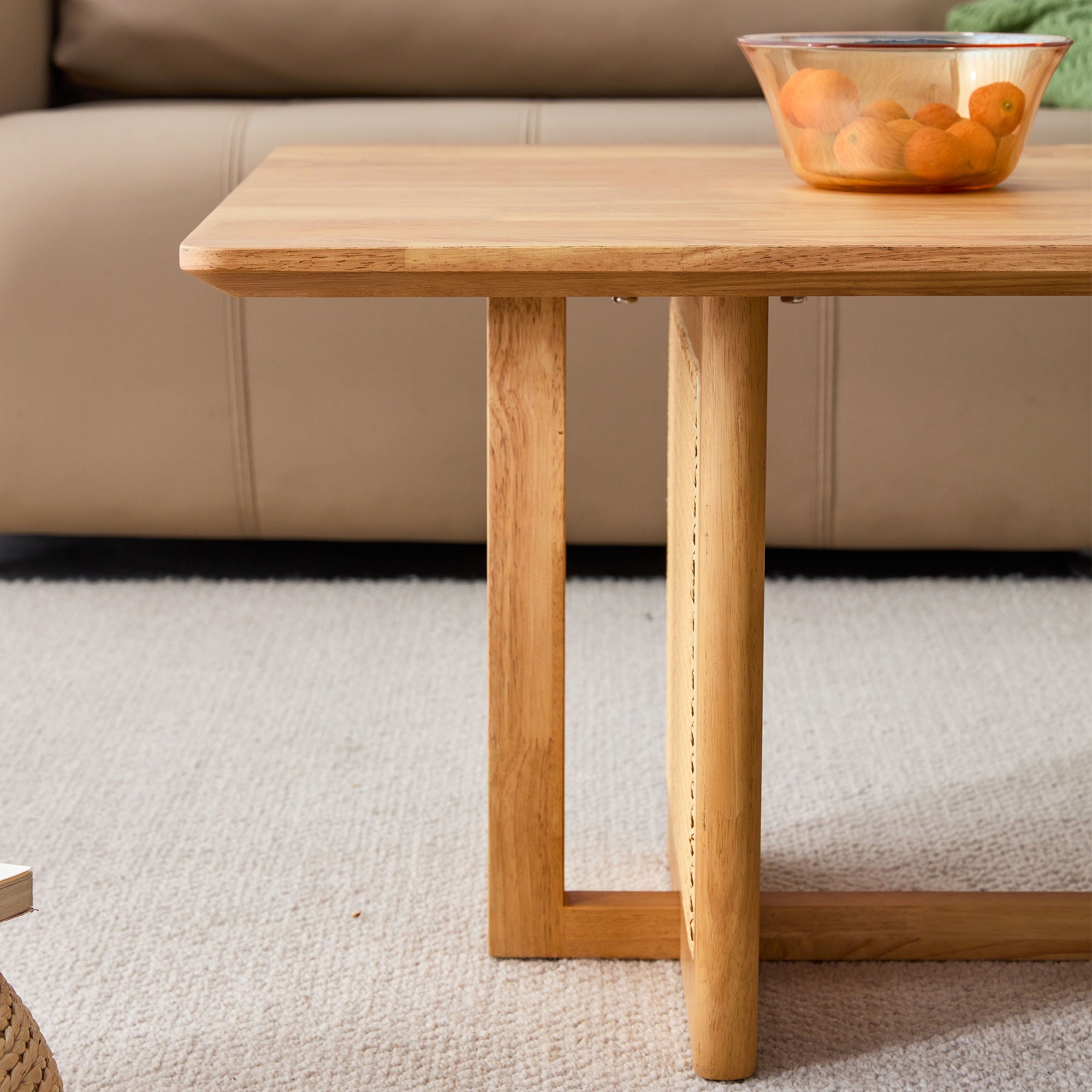 Chinese Style White Solid Wood And Imitation Rattan Coffee Table