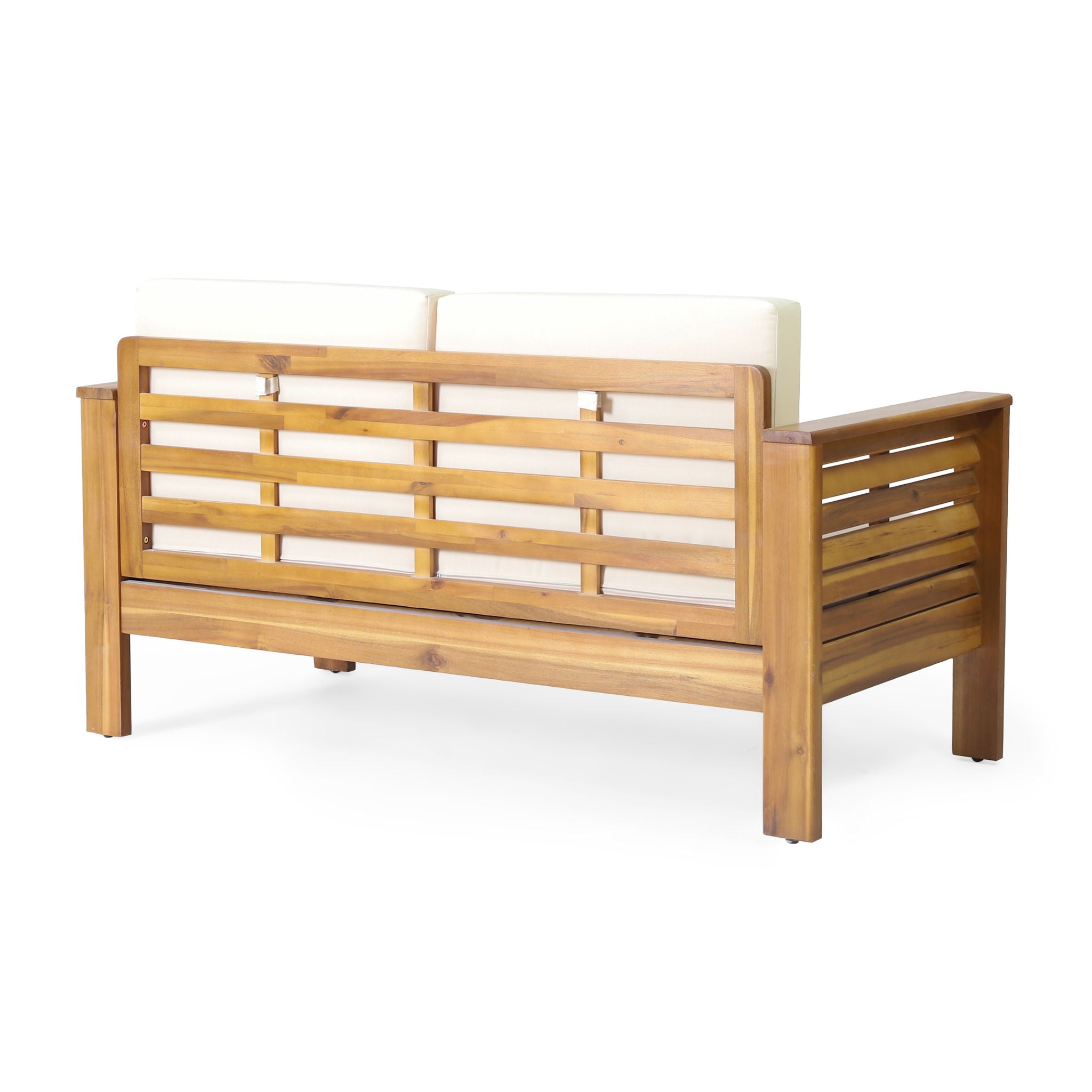 Acacia Wood Loveseat And Coffee Table Set With Cushions
