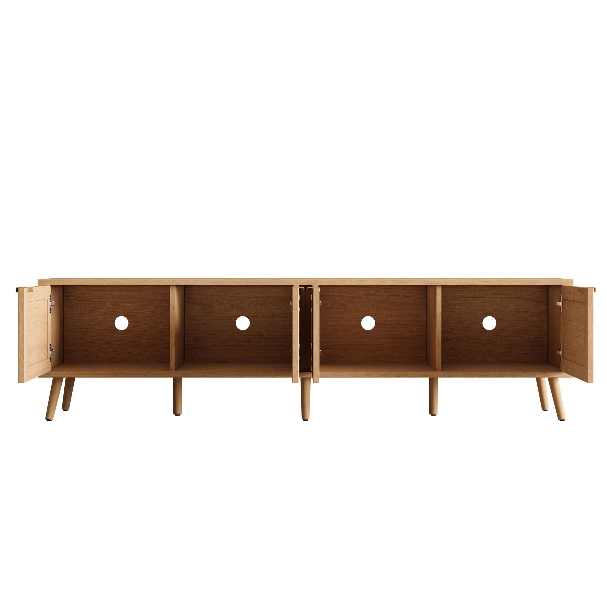 TV Stand With Storage & Cable Holes - Natural Wood