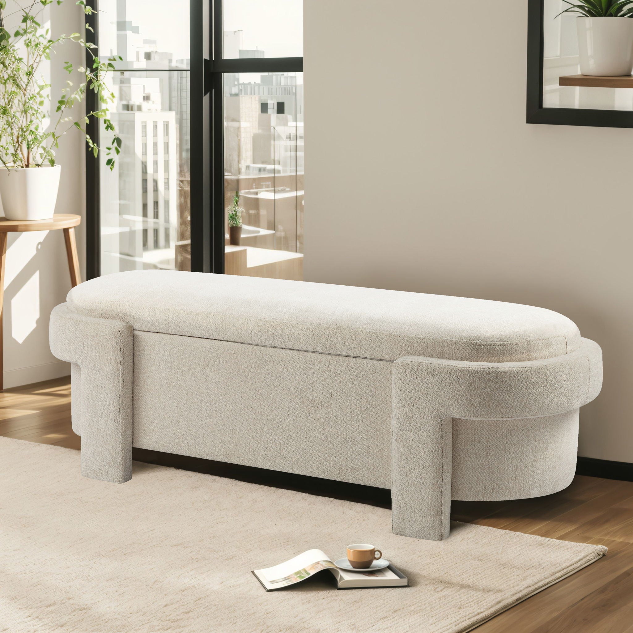 Versatile Storage Ottoman Bench, Spacious & Durable - Beige