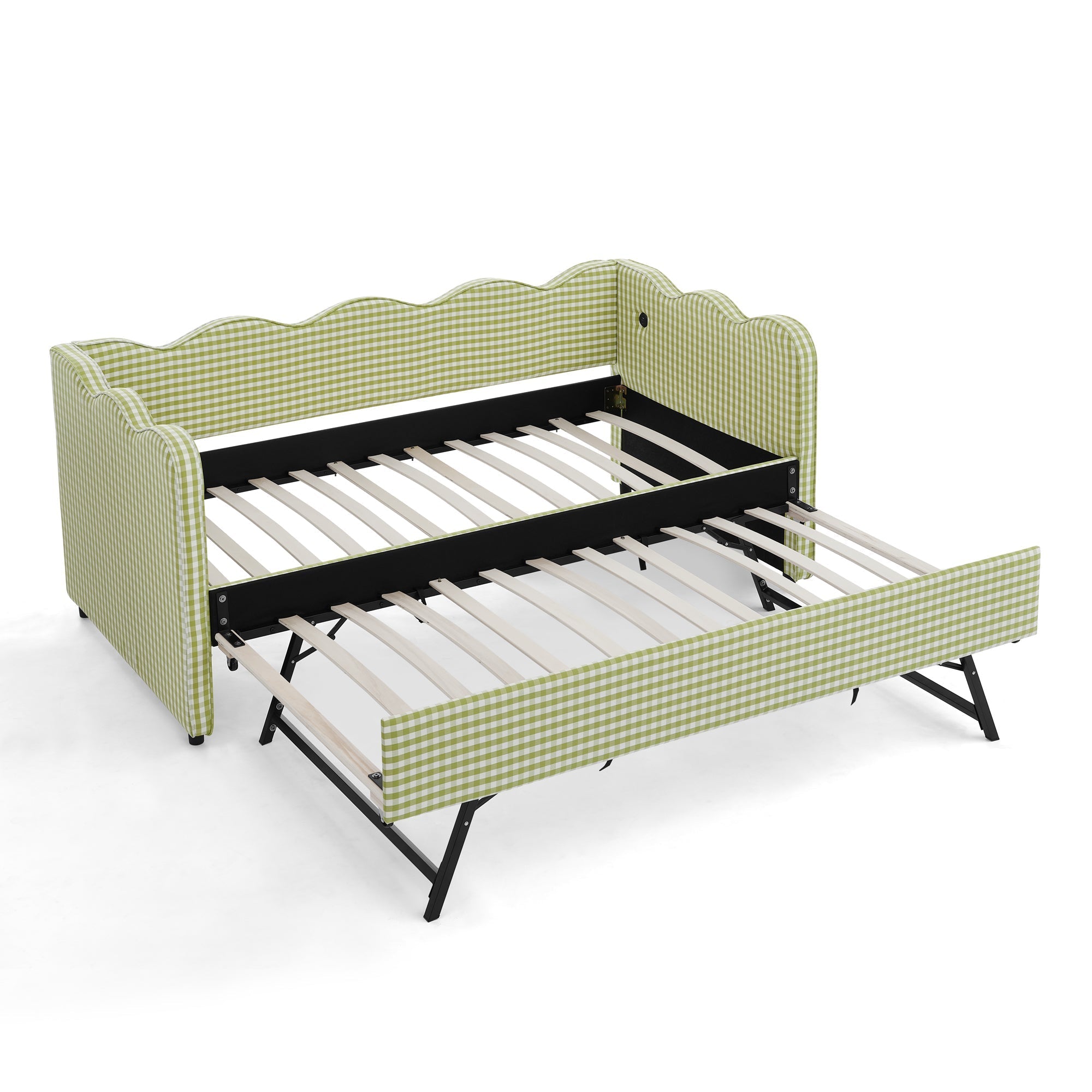 Cozy Gingham Daybed with Trundle Twin Size Sofa Bed