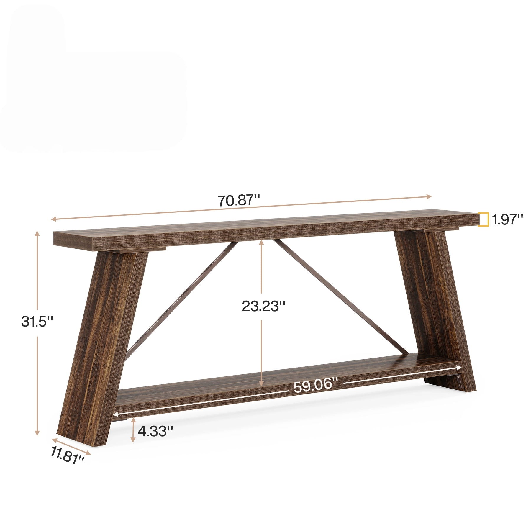 Extra Long Sofa Table With Storage For Living Entryway - Dark Walnut