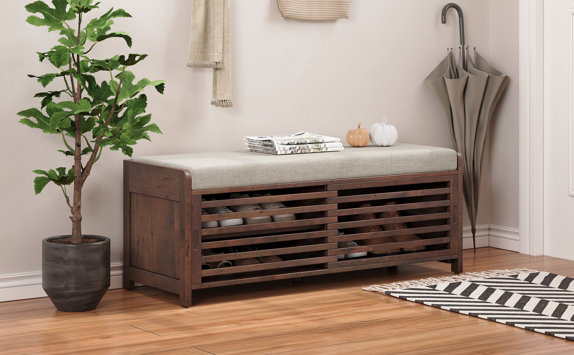 Shoe Bench with Storage and Cushion (Espresso) - Best Buy Furniture