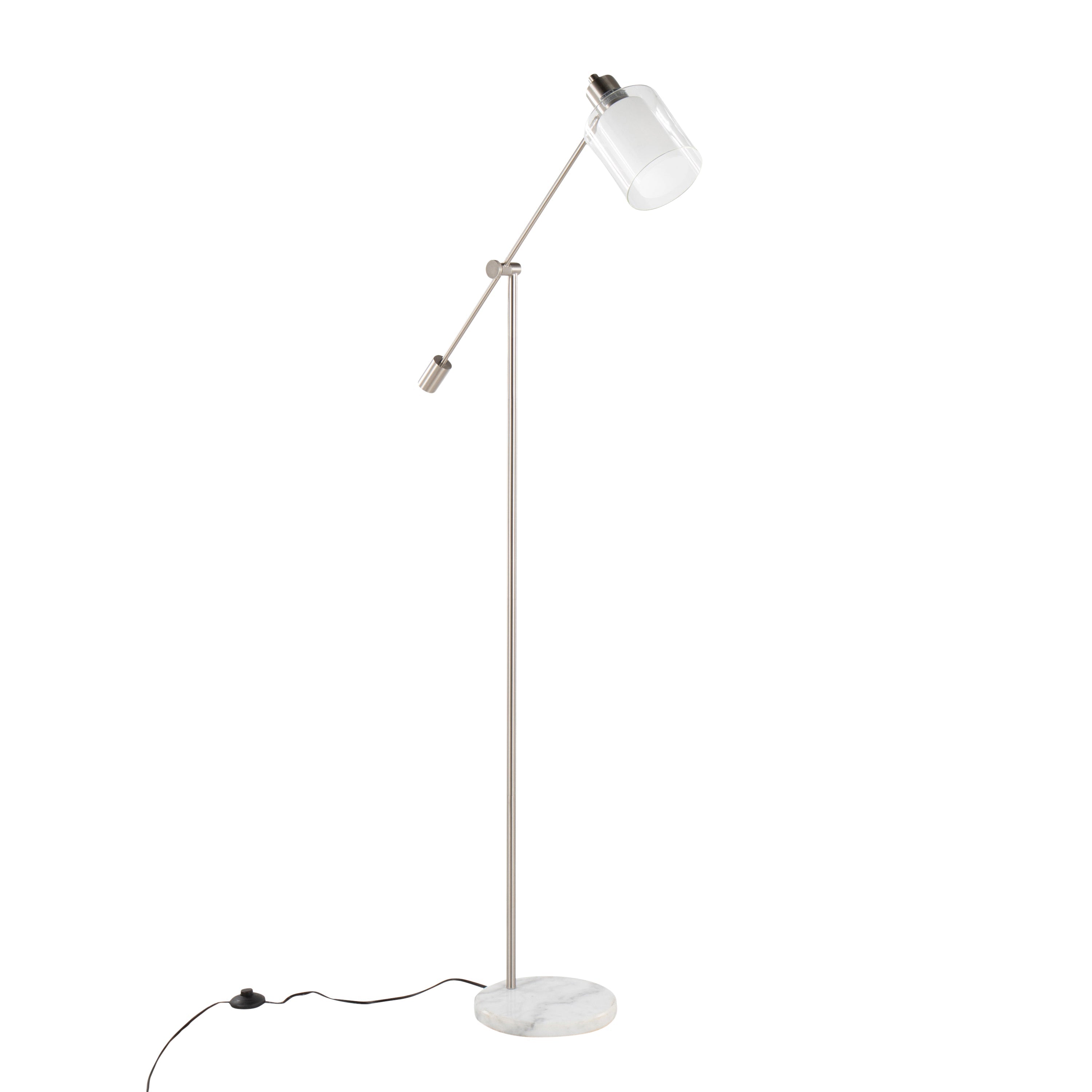Marcel Contemporary/Glam Floor Lamp in White Marble and Nickel Metal