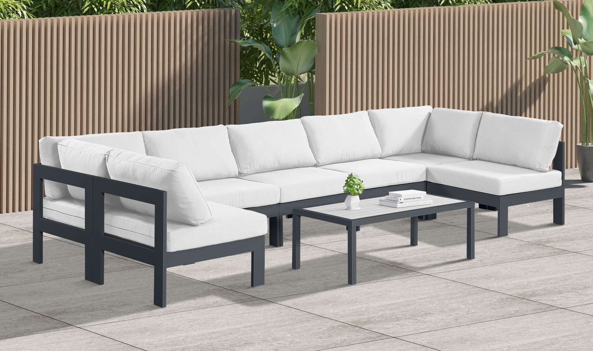 Nizuc - Outdoor Patio 7 Piece Modular Sectional With Gray Frame
