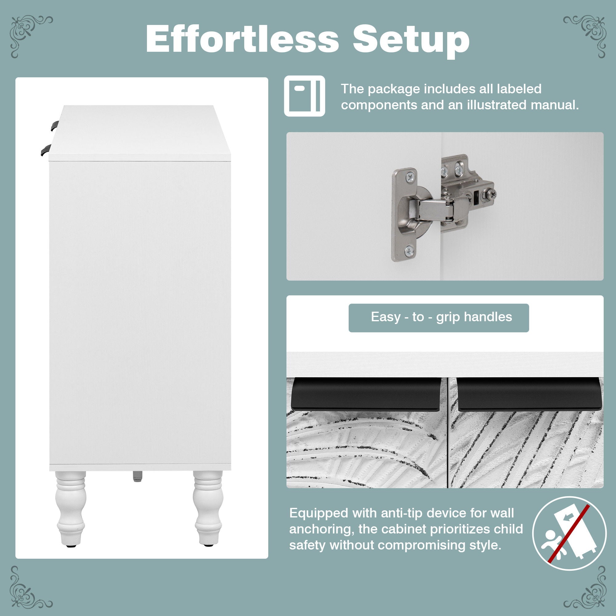 Modern TV Stand With 2 Spacious Storage Space And Anti-Tip Device