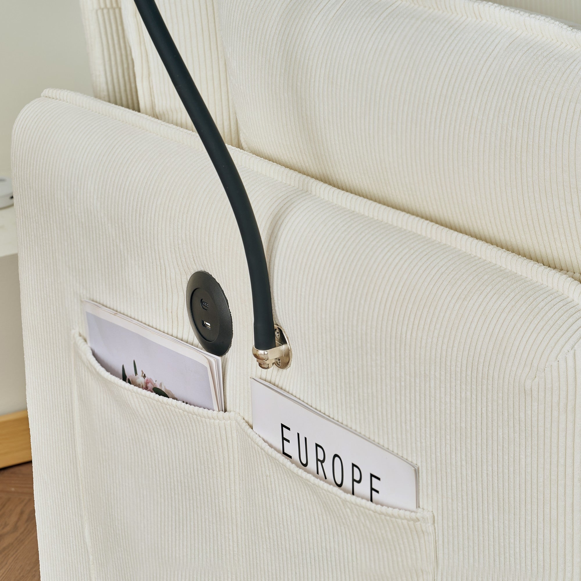 Oversized Chaise Lounge Chair with Ottoman and Storage in Beige