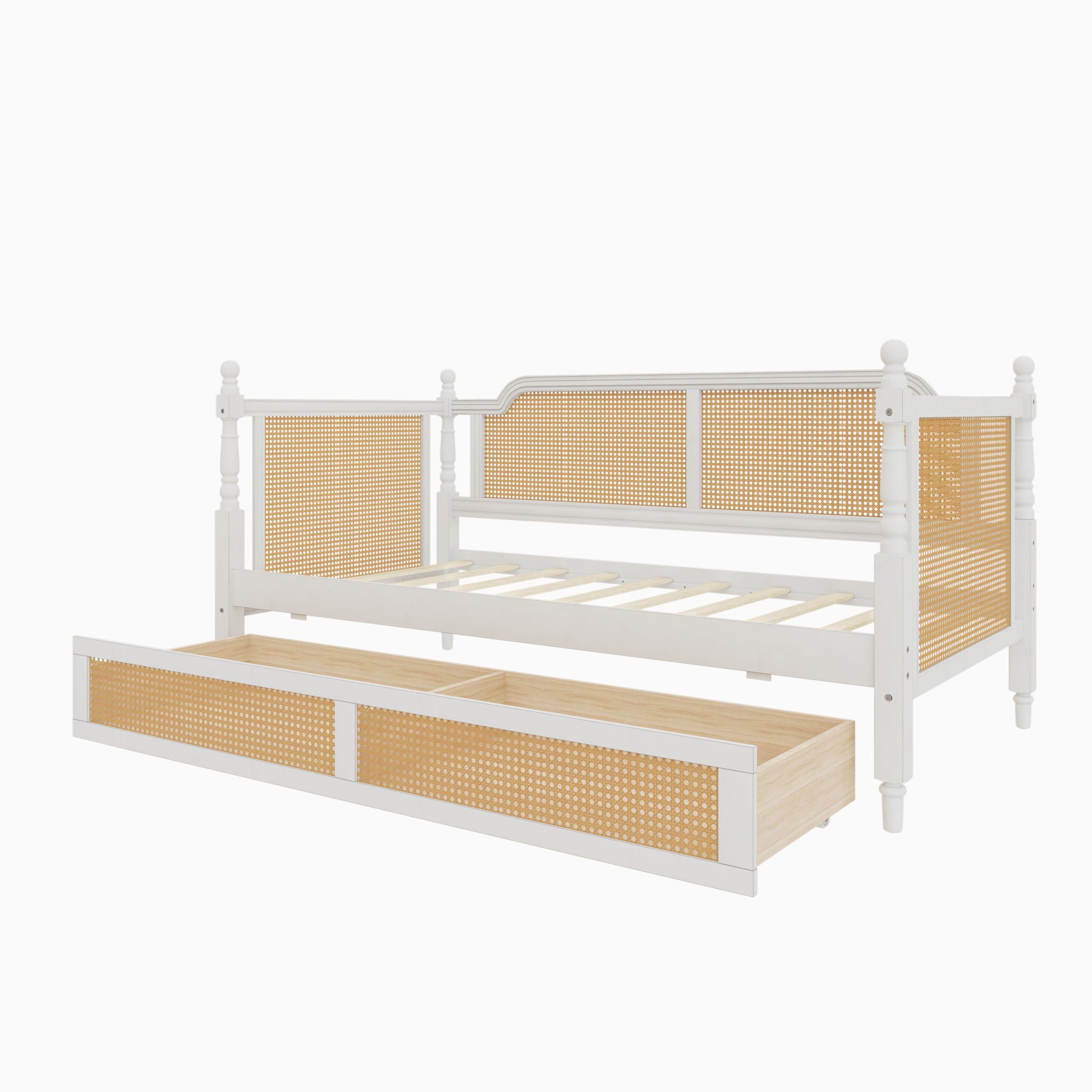Traditional Style Rattan Daybed, No Box Spring Needed