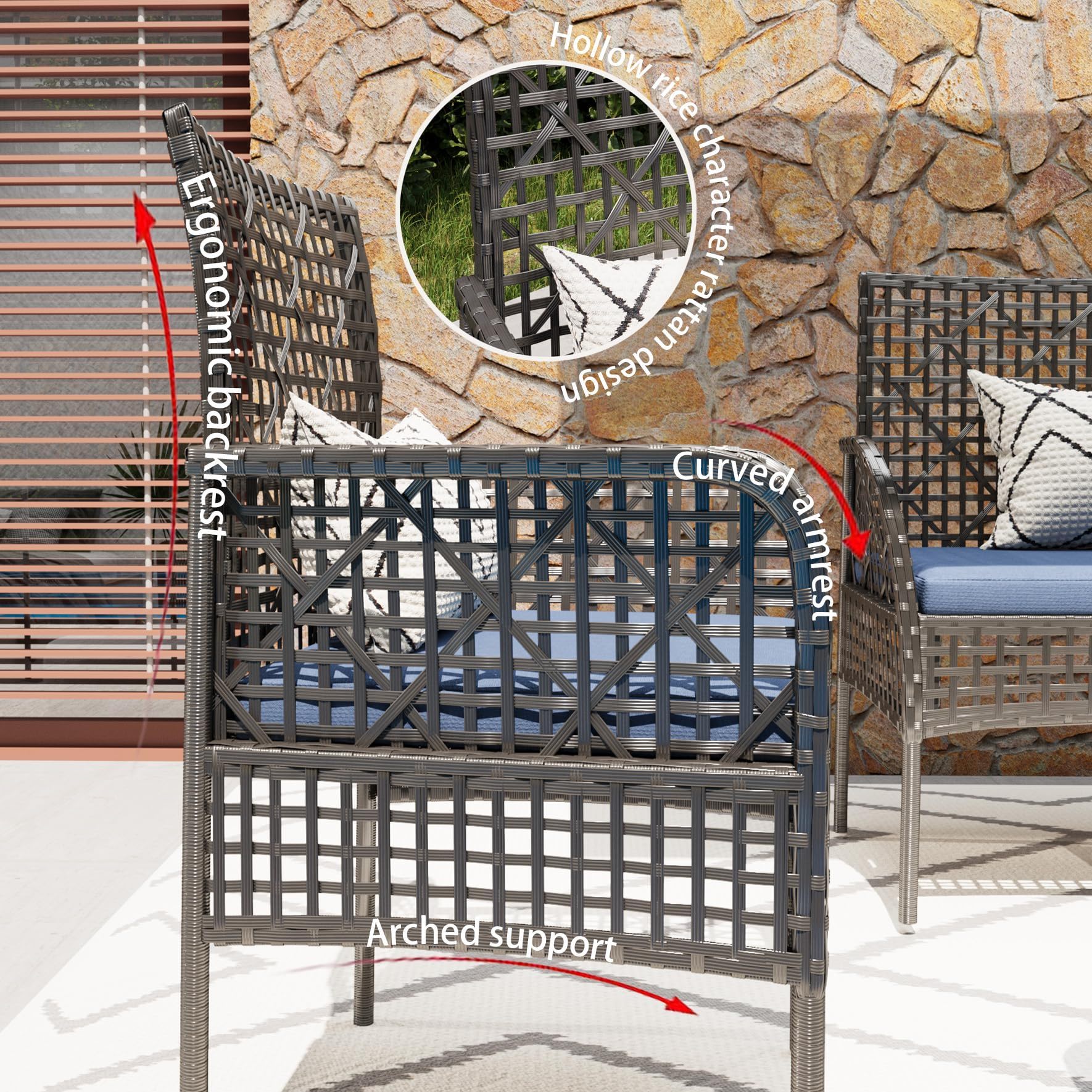 4 Pieces Rattan Wicker Chairs With Tempered Glass Table And Cushions