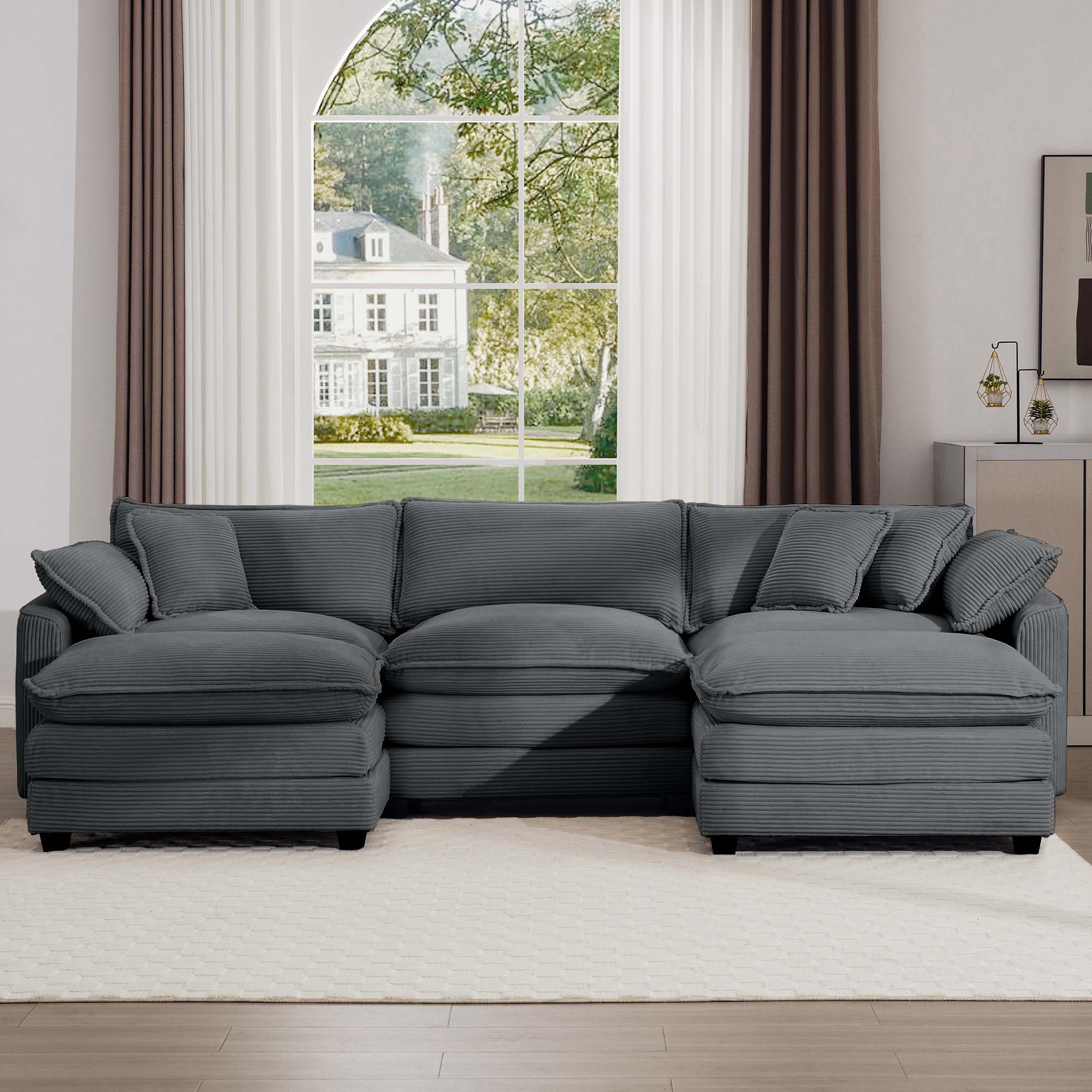 Modern Oversized Modular Cushion Sofa With Ottoman, Low Back, Deep Seating Sofa Set