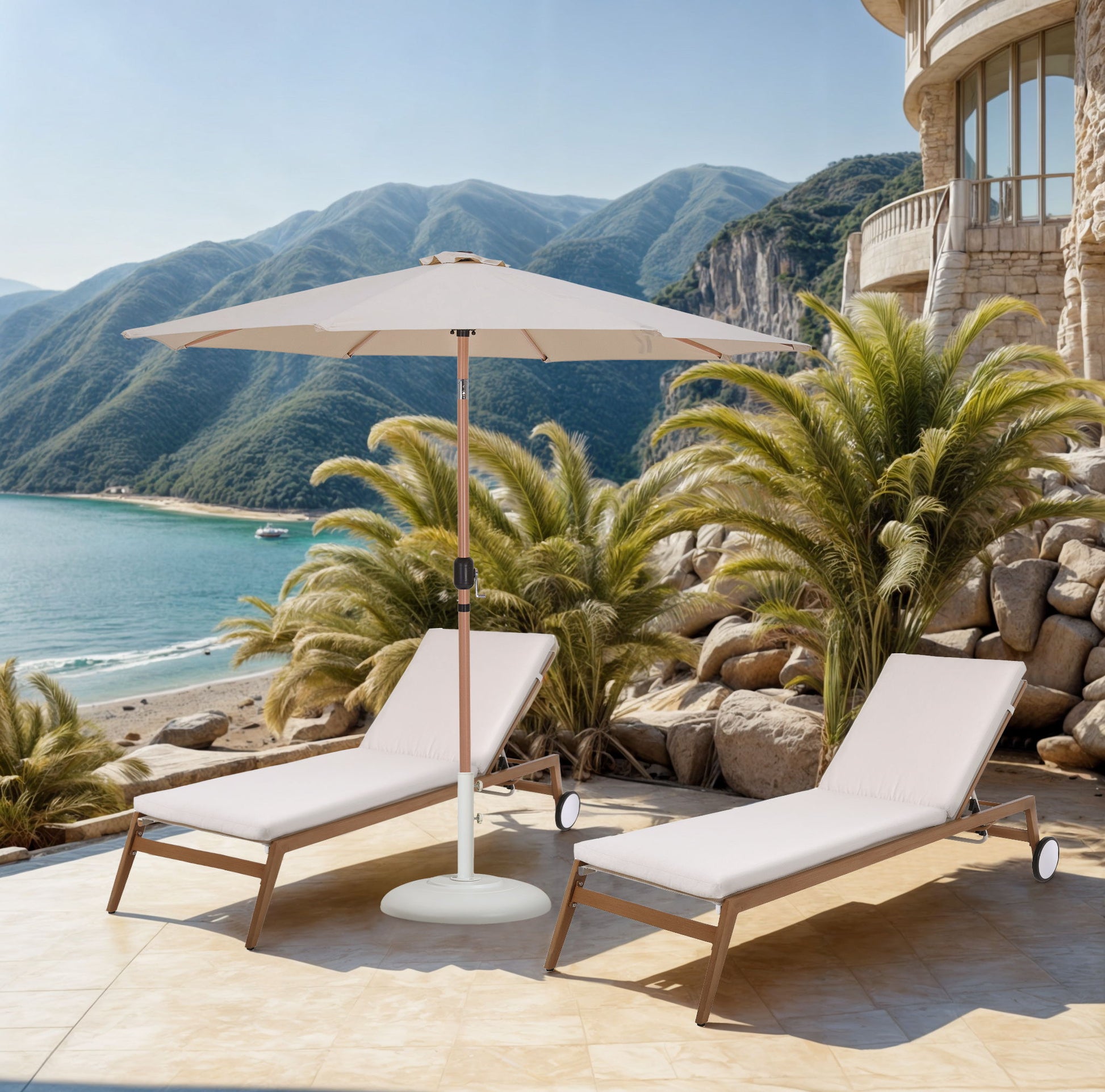 Fiji - Aluminum Patio Umbrella With Round White And Teak Base - Best Buy Furniture