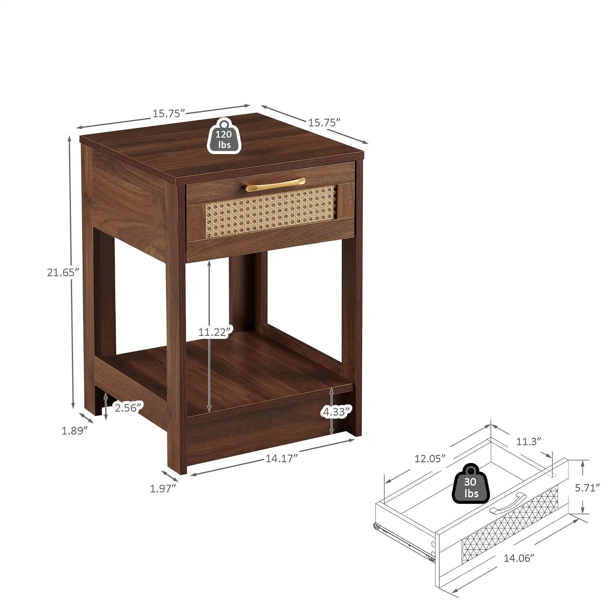 Modern Walnut Rattan Nightstand with Drawer - Best Buy Furniture