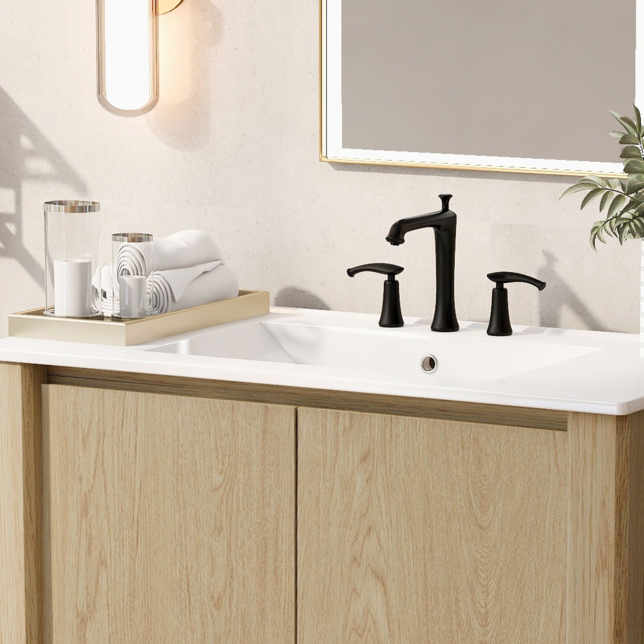 Modern Bathroom Vanity With Rectangle Ceramic Sink, Soft Closing Doors