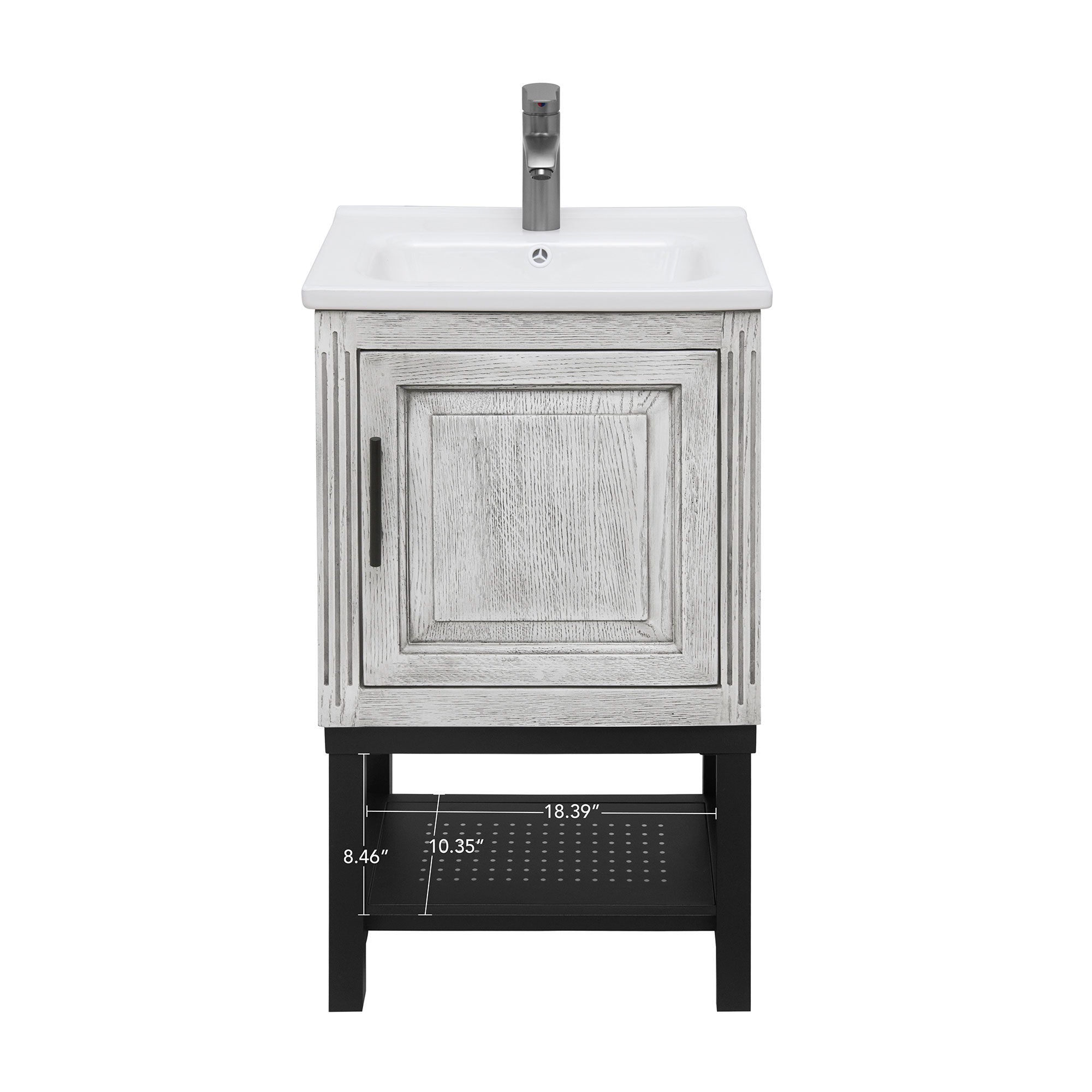 Modern Freestanding Bathroom Vanity With Ceramic Sink, Hot And Cold Faucet, 1 Door Cabinet & Open Shelf