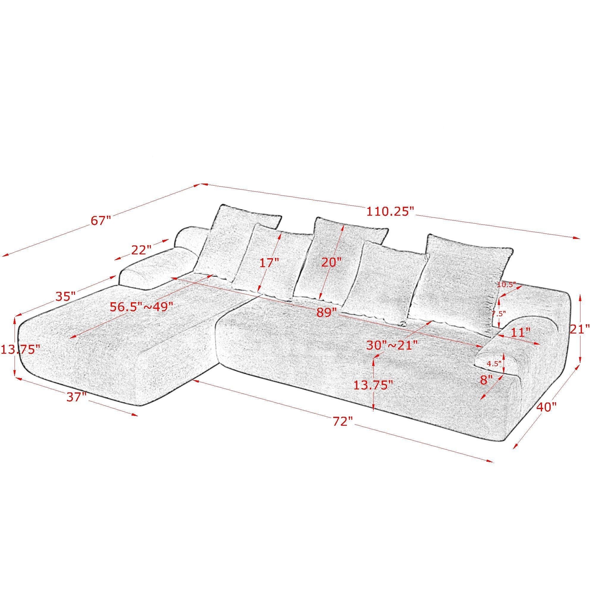 110.25x67'' Modern Upholstered L-Shape Sectional Sofa Velvet Green