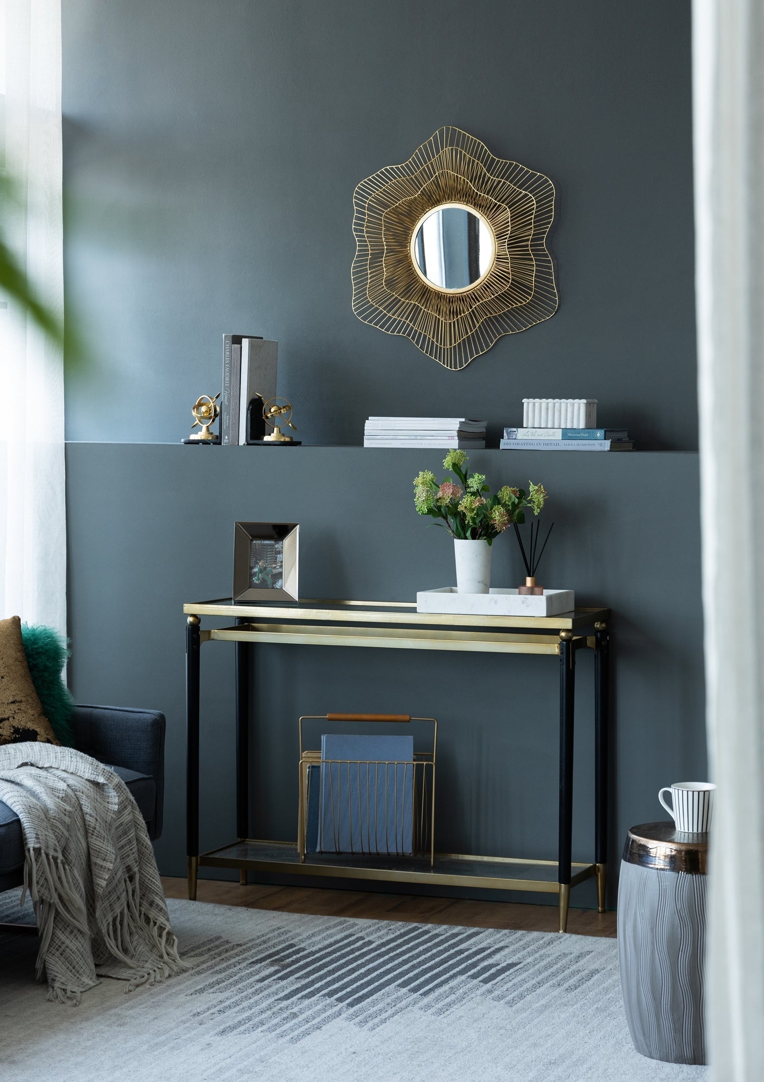 27x27 Metal Starburst Wall Mirror with Gold Iron Frame