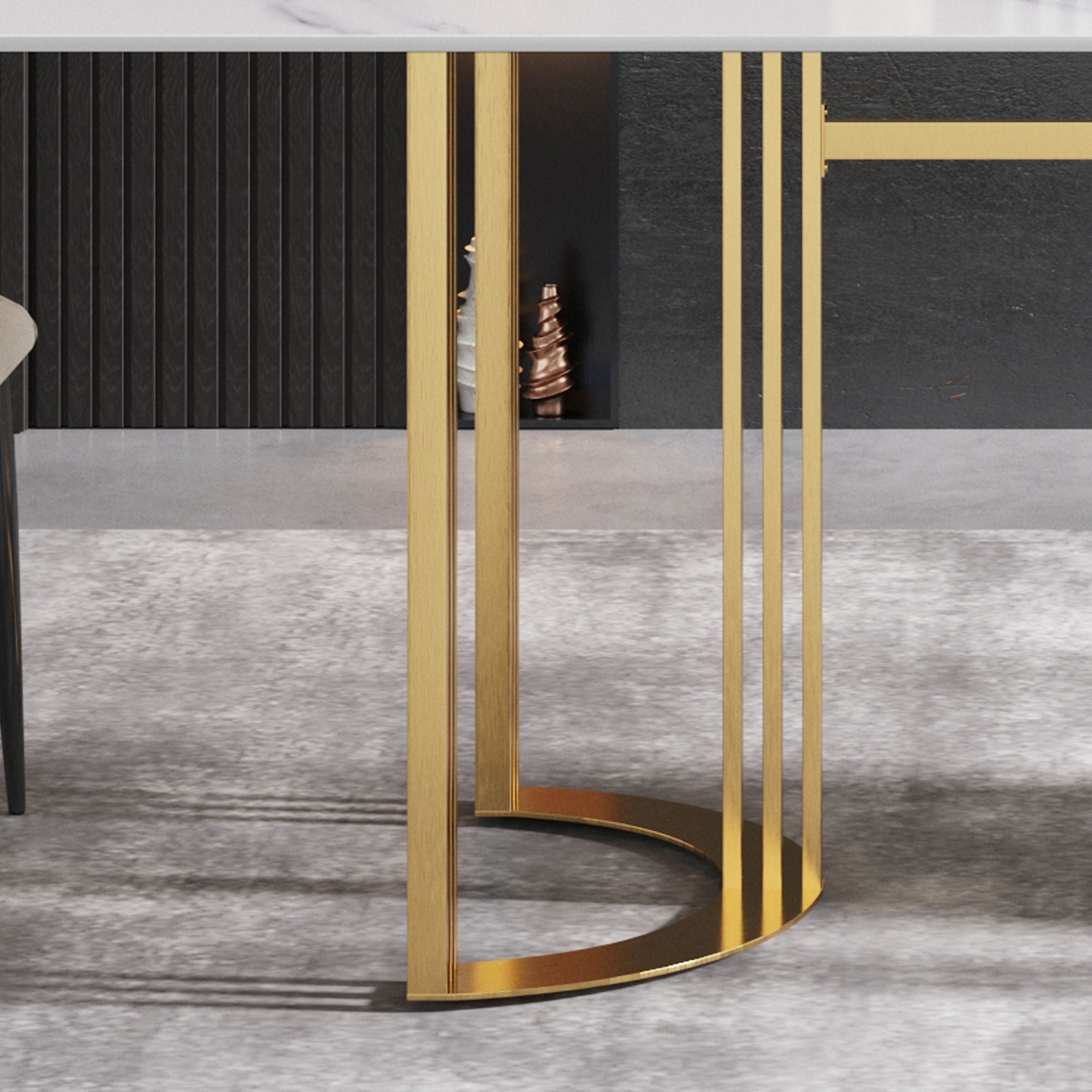 63" Modern Artificial Stone Straight Edge Metal Leg Dining Table, 6 People - White / Gold