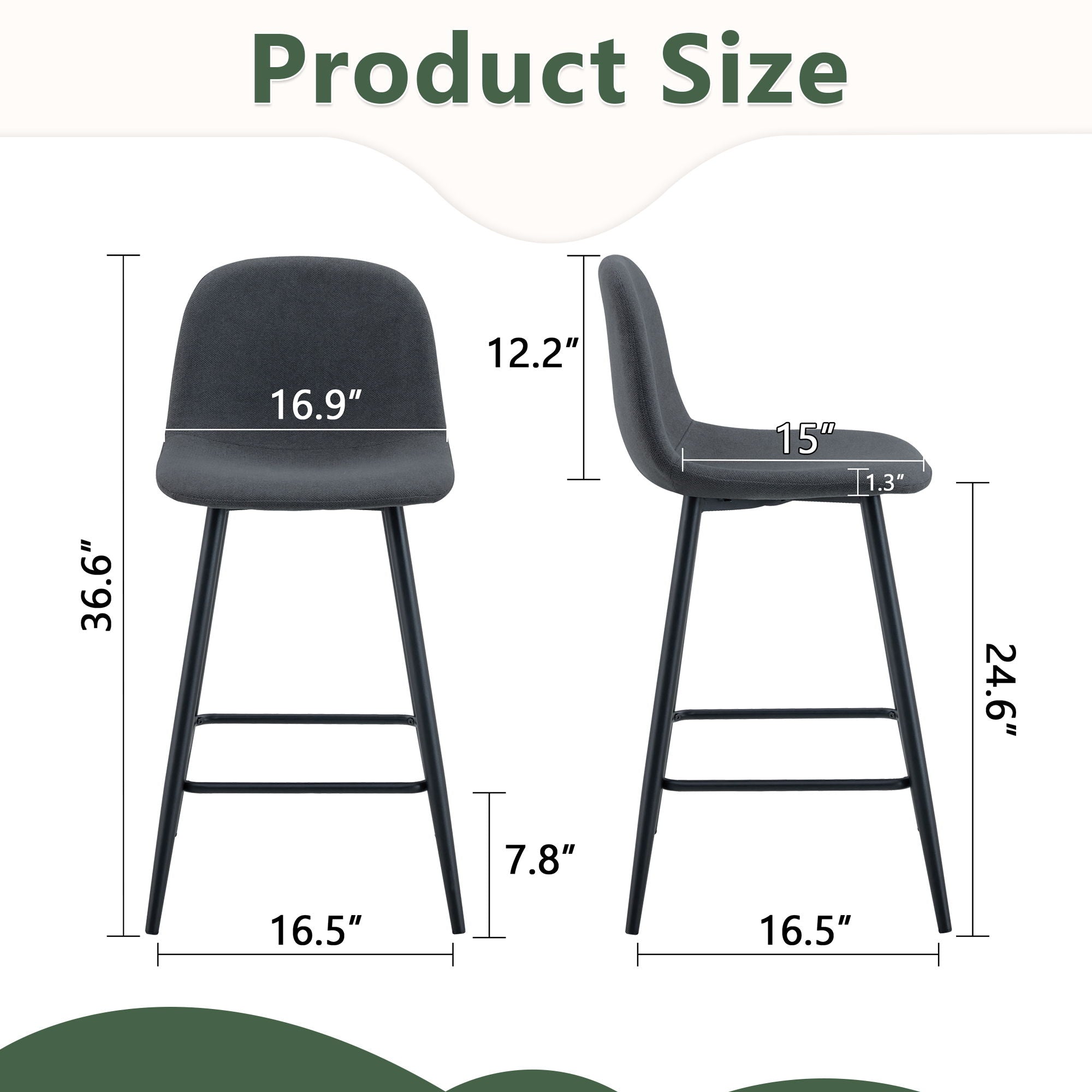 Modern Black Pu Bar Chair Rounded Backrest (Set of 2)