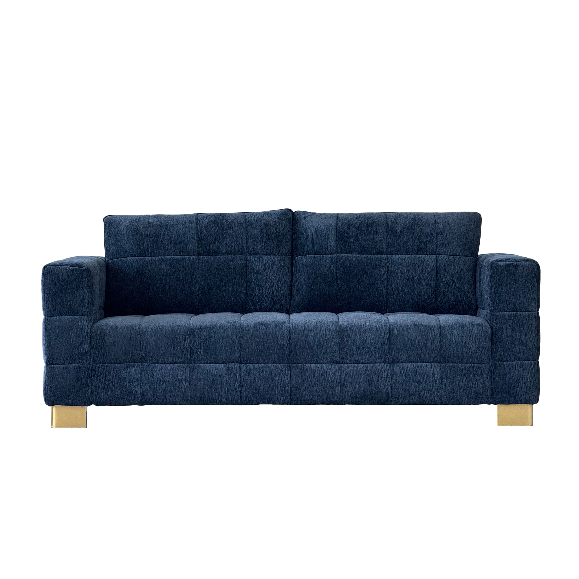 Retro Blue Chenille Upholstered 3-Seater Couch with Stainless-Steel Legs