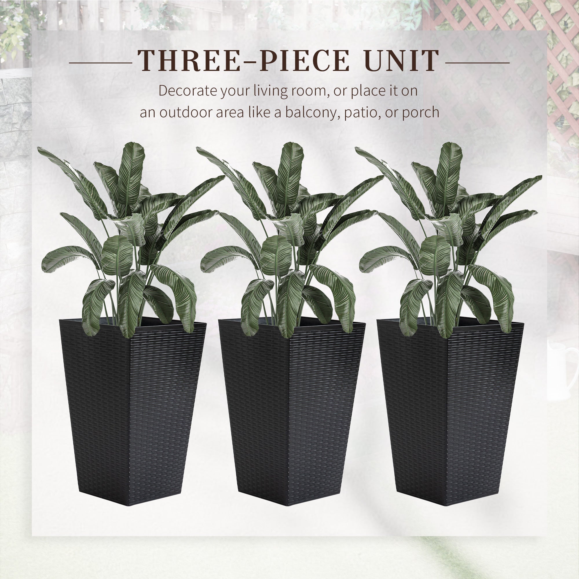 Outsunny set of 3 tall planters with drainage hole, outdoor flower pots, indoor planters for porch, front door, entryway, patio and deck