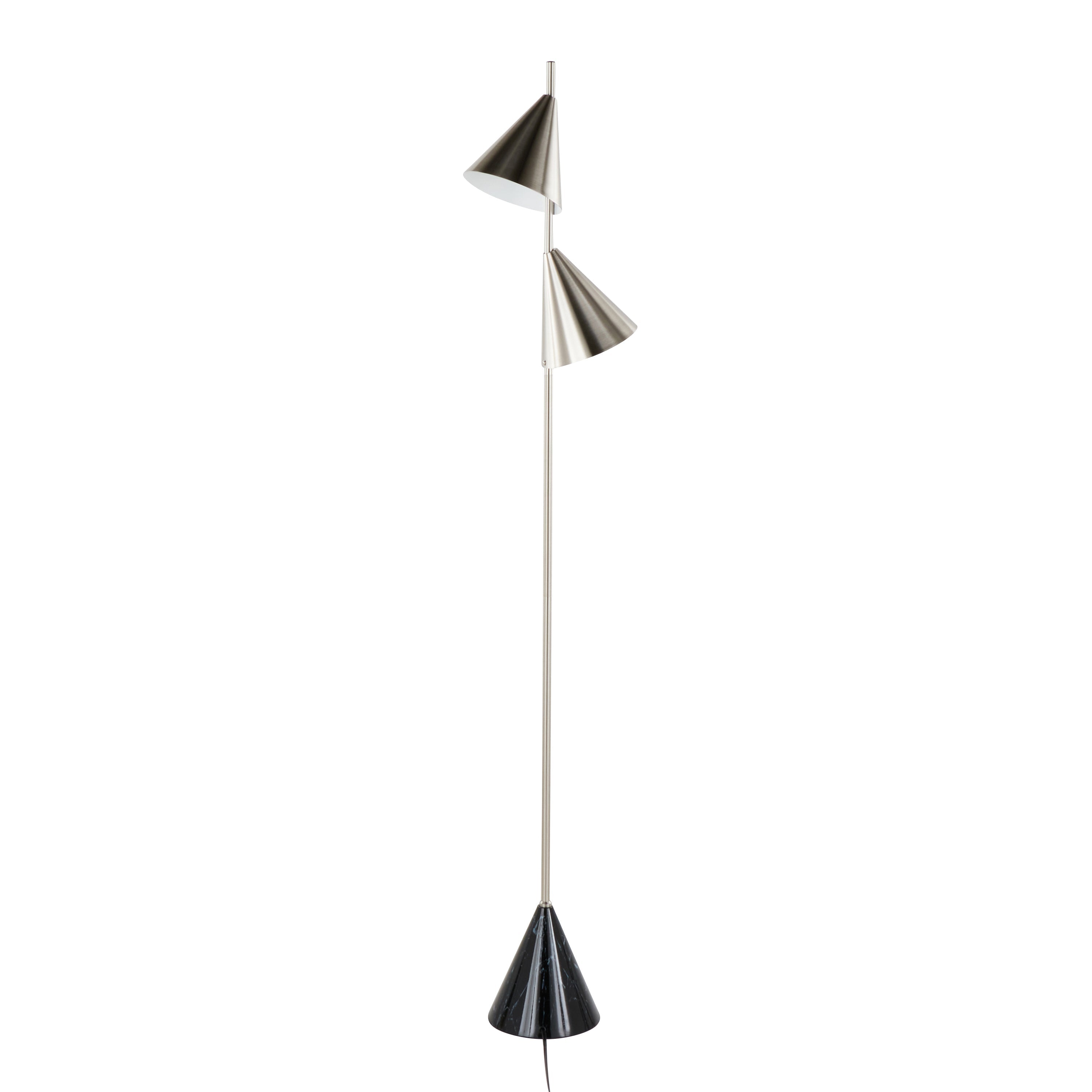 Cone 65' Contemporary Metal Floor Lamp in Plated Nickel with Black Faux Marble Base