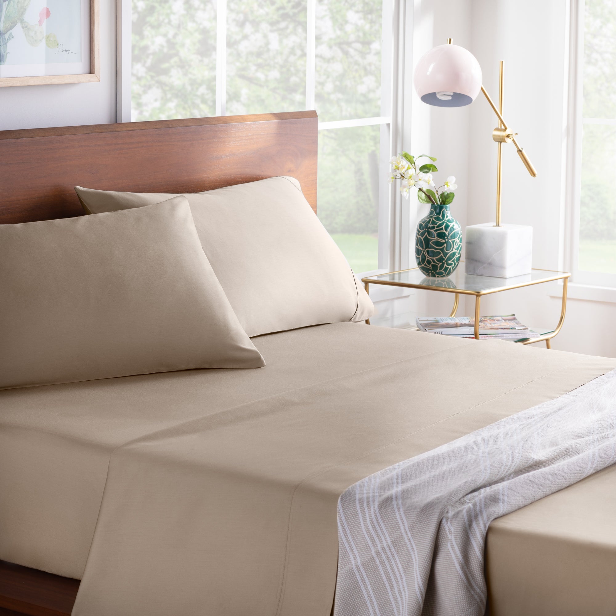Linenspa 600TC Cotton Blend King Pillowcase Set in Sand