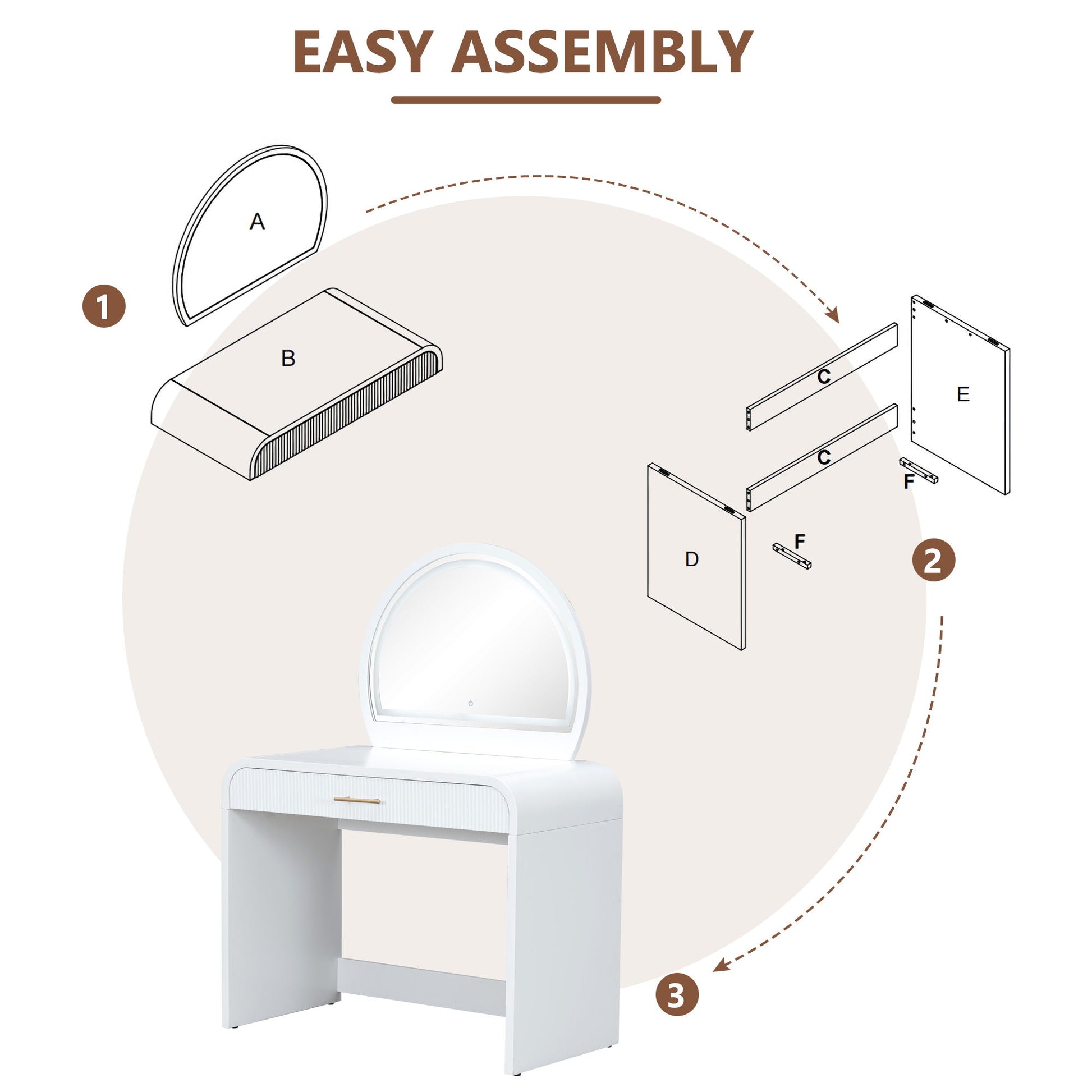 Makeup Vanity Table With Mirror Touch Screen Lighted Mirror, Dressing Table With Drawer For Bedroom - White - Best Buy Furniture