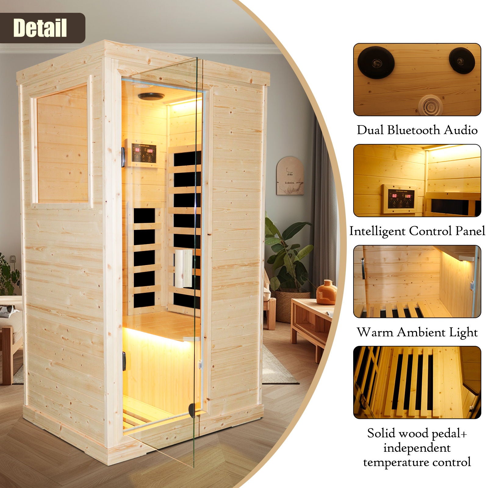 Single Person Spruce Far Infrared Sauna Hair - Natural