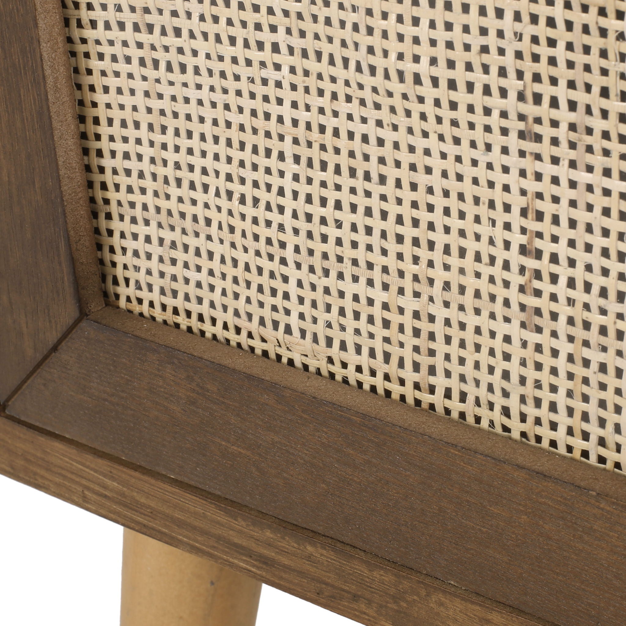 Contemporary End Table With Rattan - Walnut