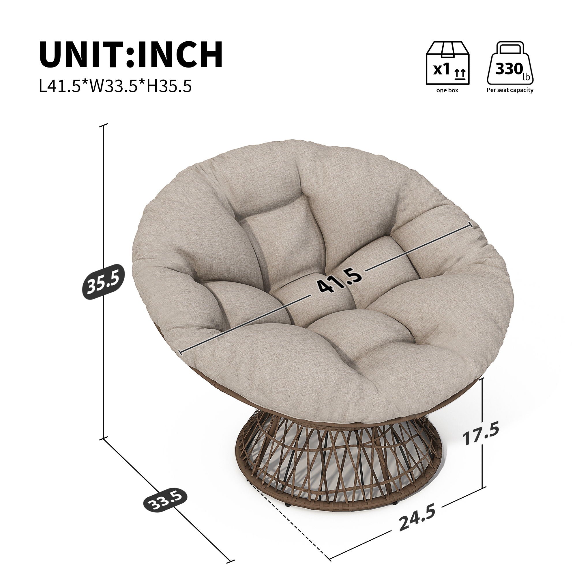 Ergonomic Wicker Chair With Cloud Thick Density Cushion, 3 Proof Cover High Capacity Iron Frame Fluid 360° Swivel