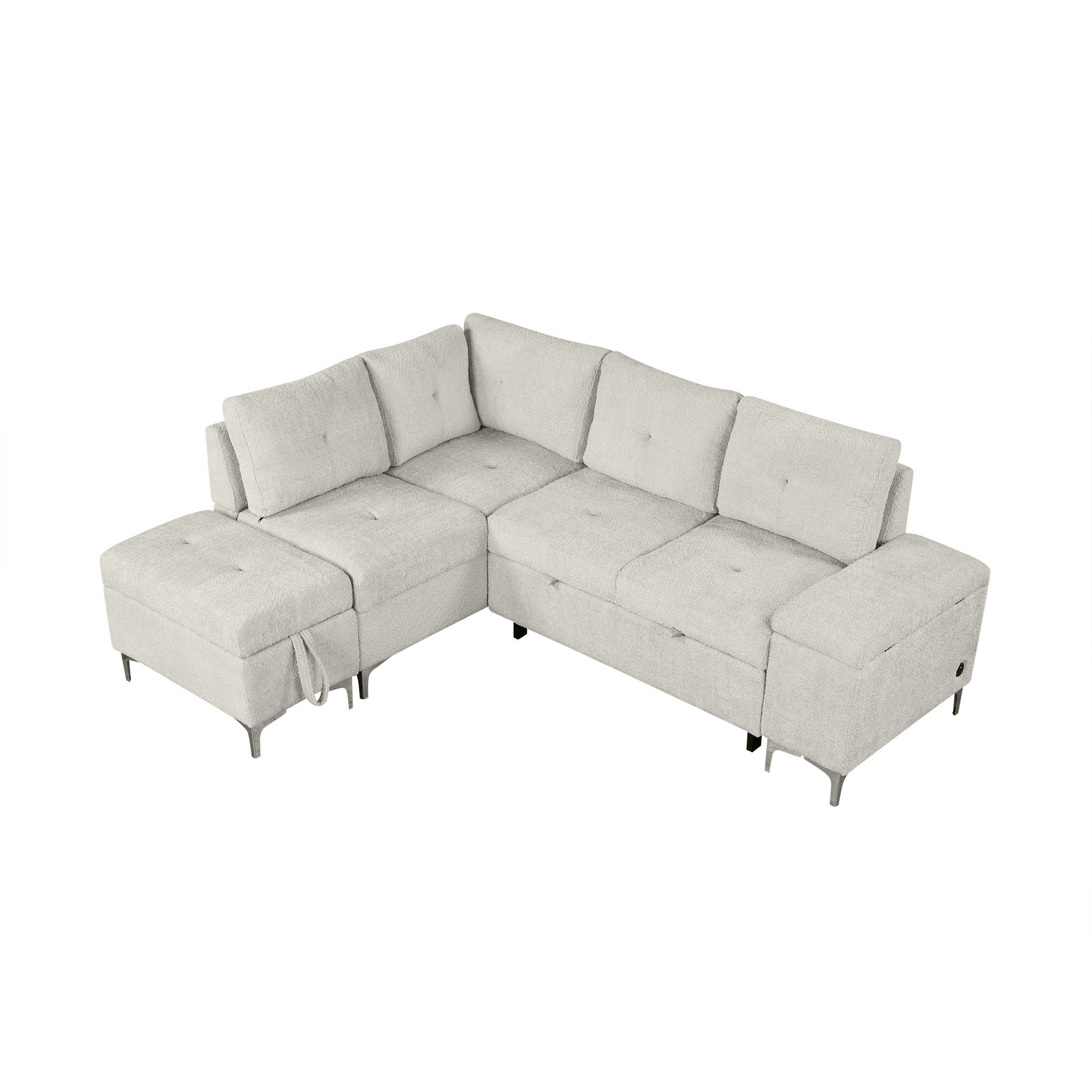 Versatile L Shaped Sofa Bed With Storage, Cup Holders, USB Ports Chenille