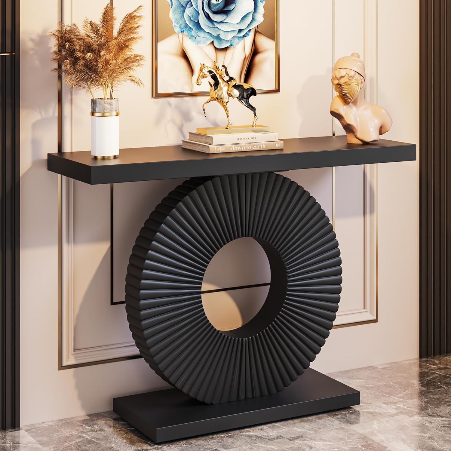Modern Console Table With Sculptural Geometric Base