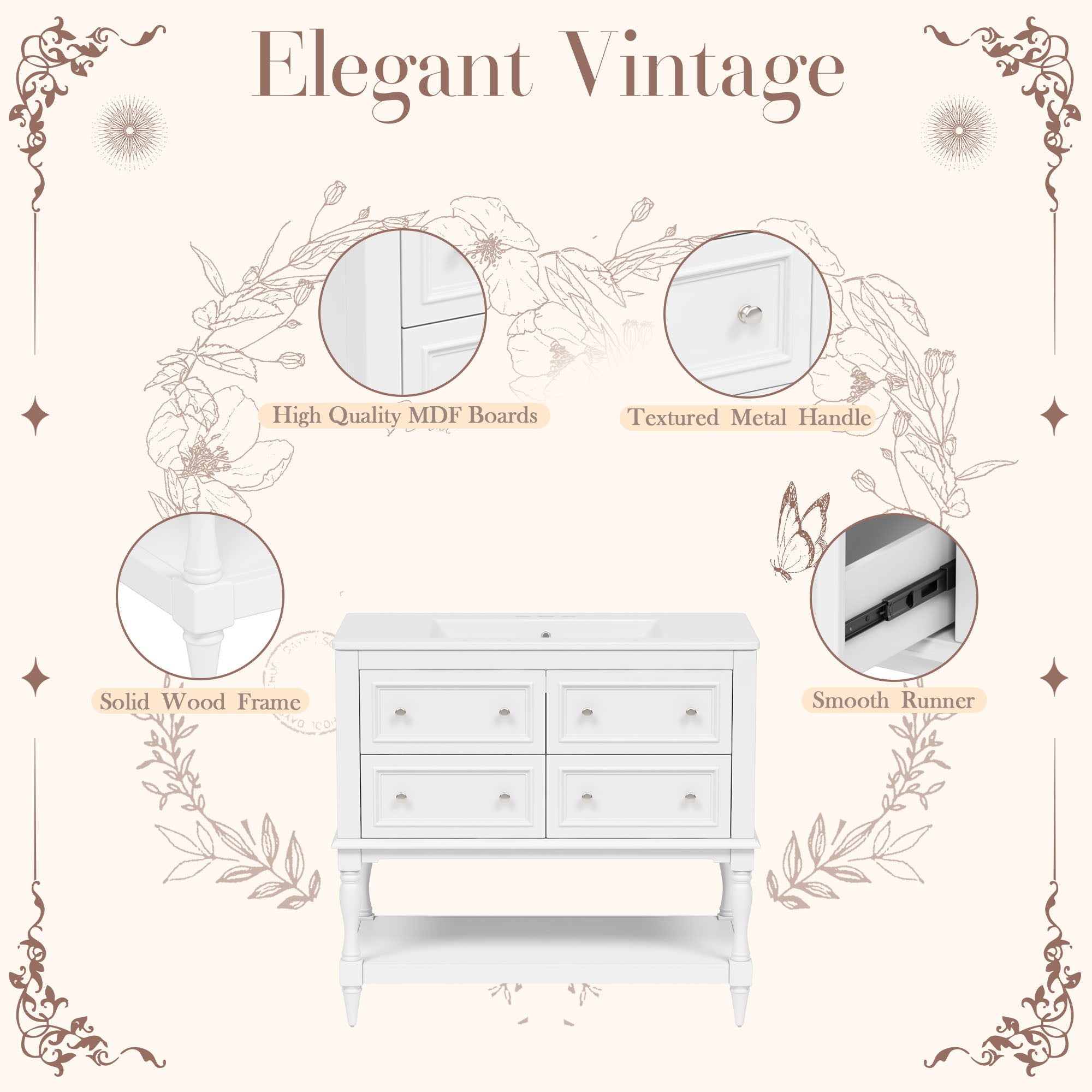 Bathroom Vanity Cabinet With Undermount Sink, 4 Drawer Set