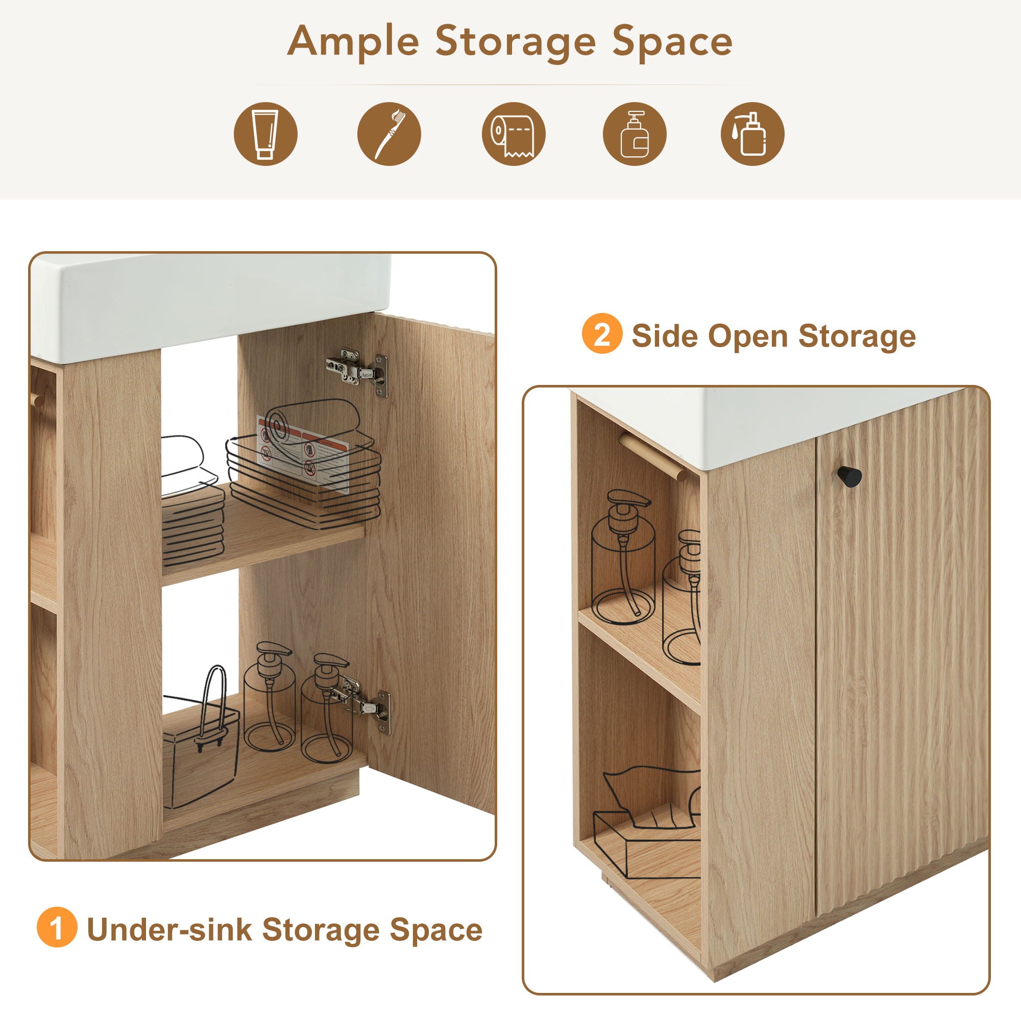 Bathroom Vanity With Sink, 21.6" Freestanding Wood Grain Cabinet With Storage Ideal For Small Bathrooms - Wood