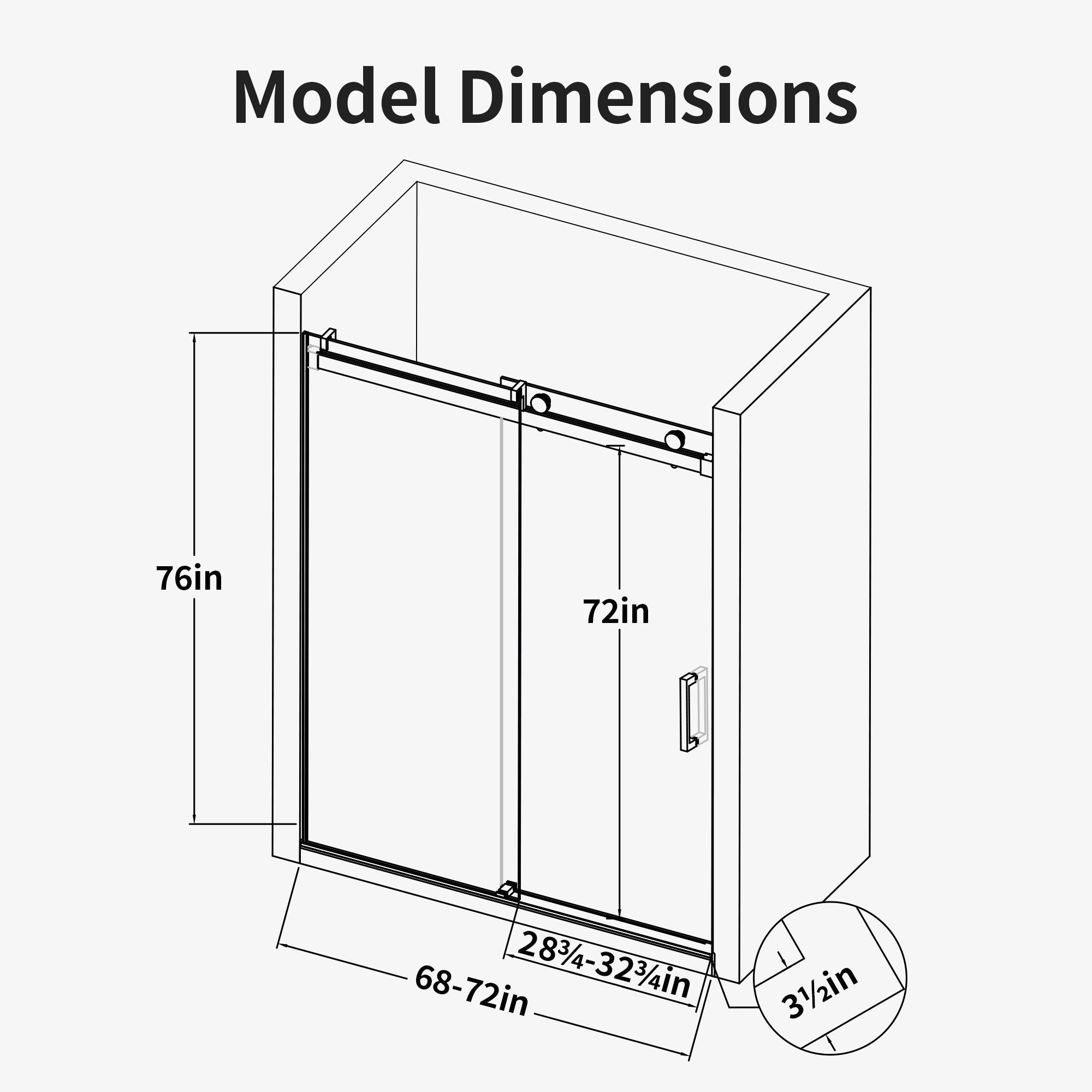 Frameless Sliding Shower Door With Soft- Close, 3 / 8" Tempered Glass