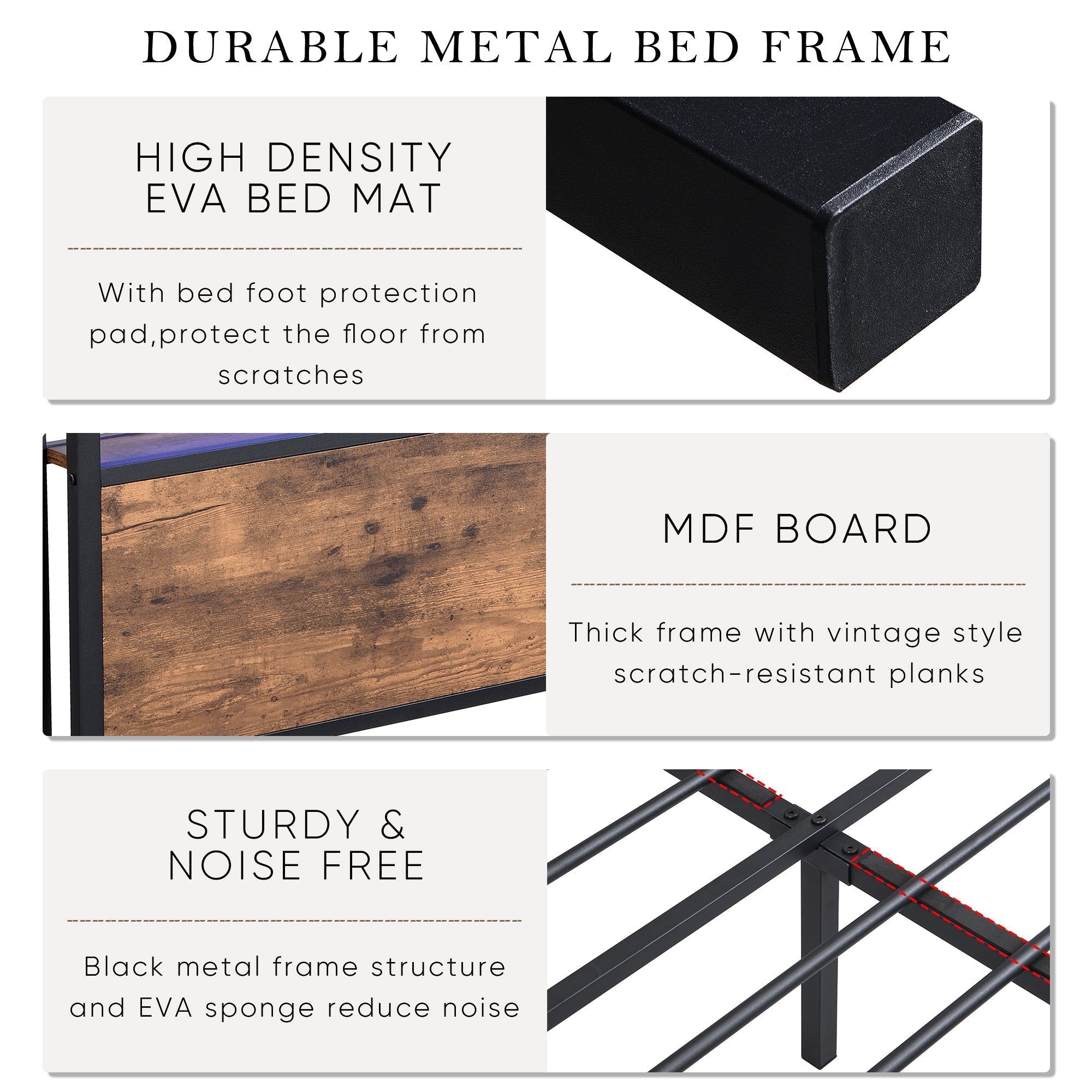 Bed frame with storage, led headboard, drawers & usb port