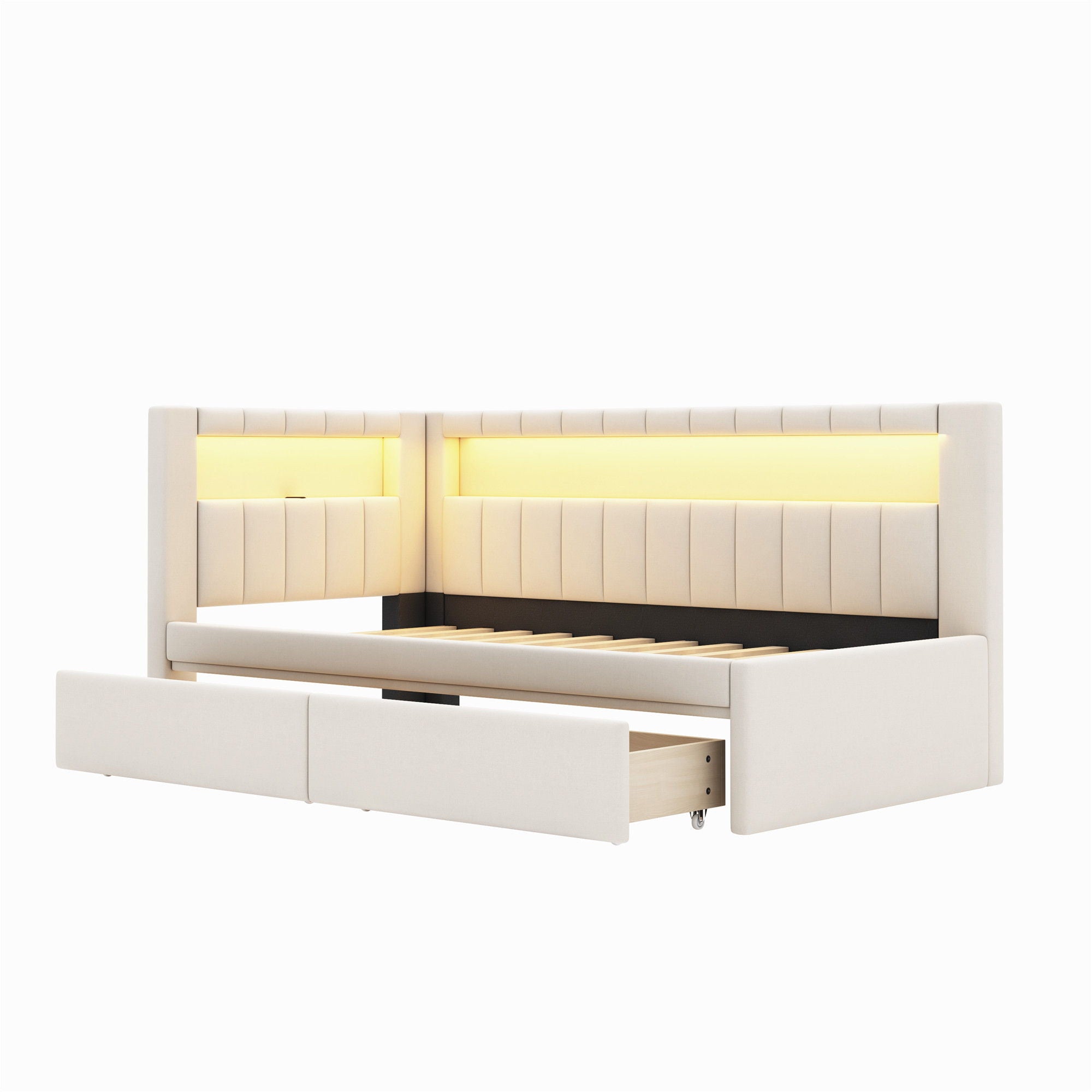 Upholstered Platform Bed With USB Ports And LED Belt