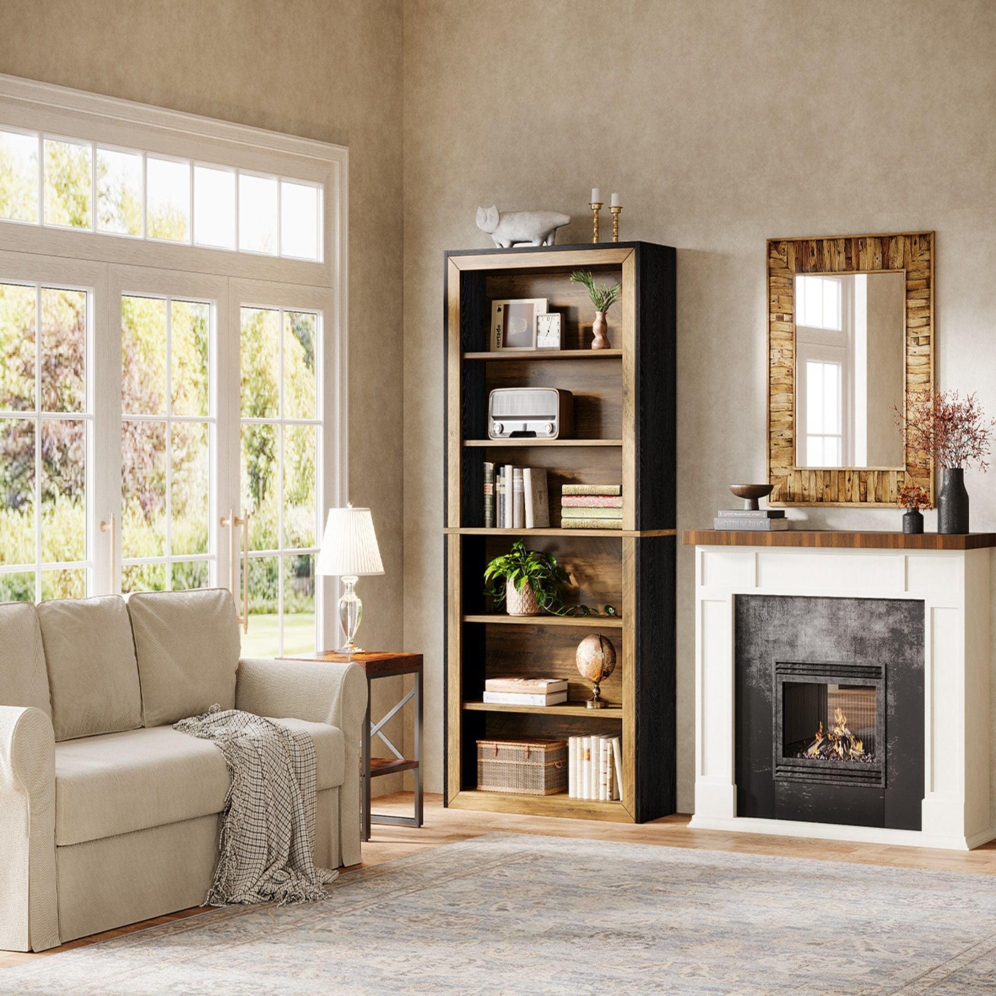 7 Tier Open Bookshelf Storage For Living Room - Black / Brown