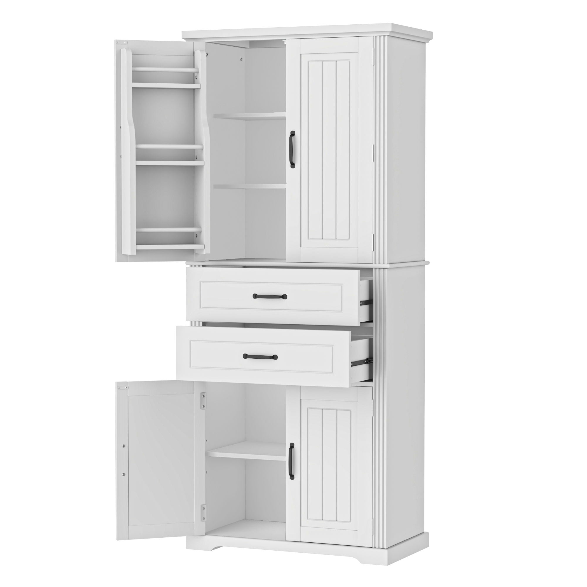 Multi Functional Storage Cabinet With Adjustable Shelves, 2 Drawers, Door Shelves