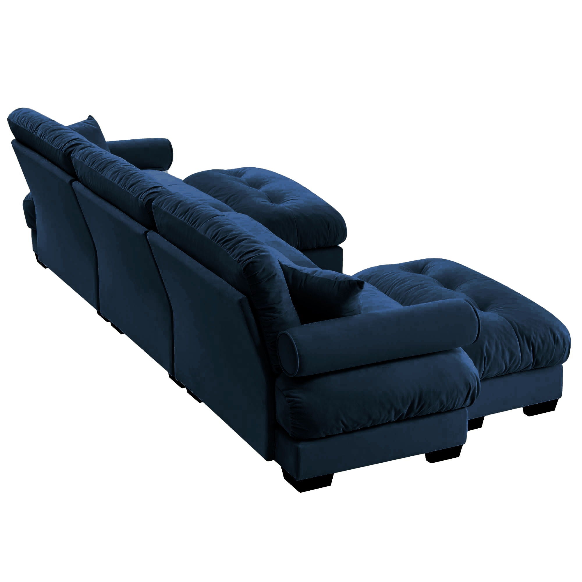 Modern Sectional Sofa With Ottoman, Round Bolster Armrests, Waist And Throw Pillows