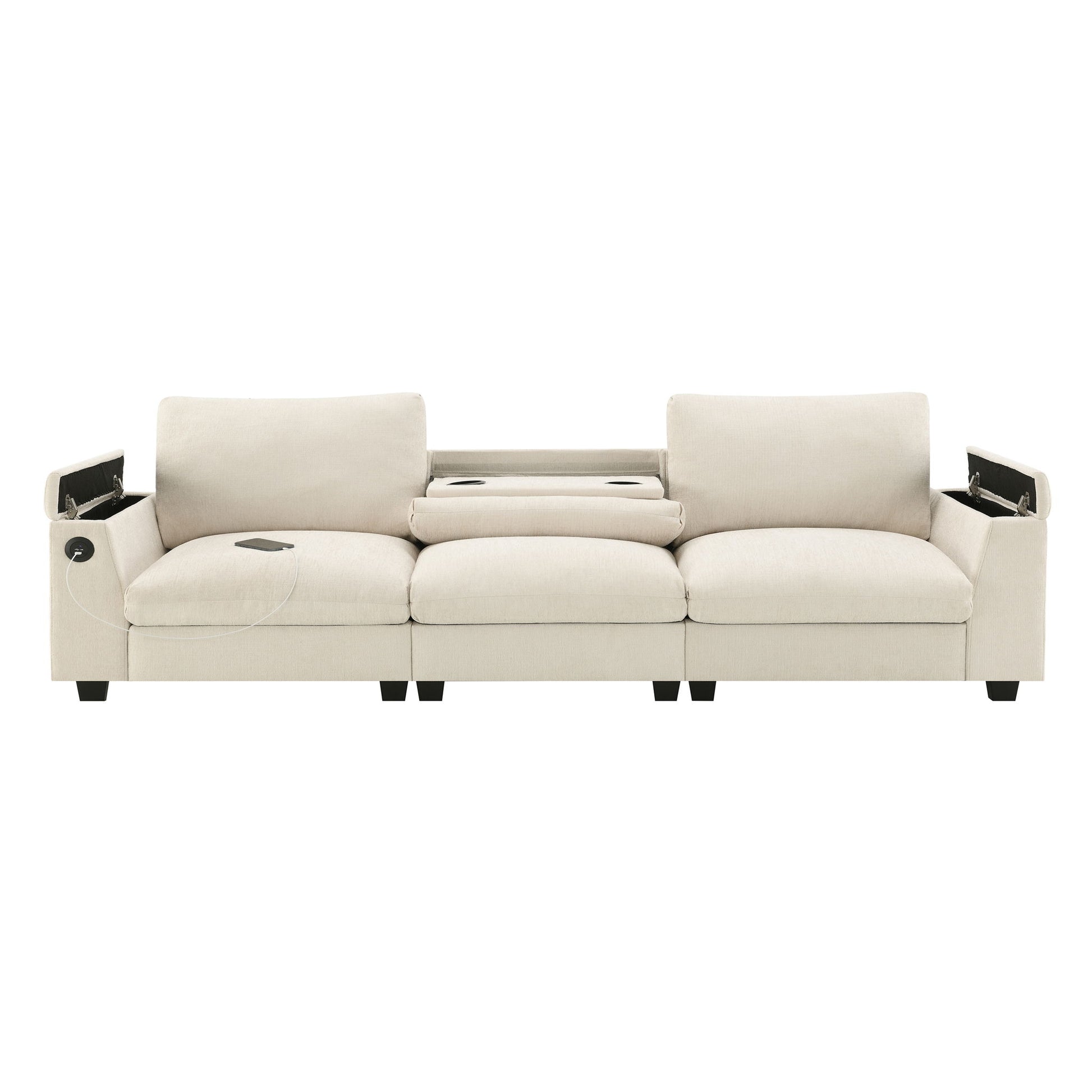 Sectional With Bluetooth Speaker Comfy Cloud Couch Set With Drop Down Table Cup Holders, USB Charger Storage Armrest Wide Seat Sofa - Best Buy Furniture