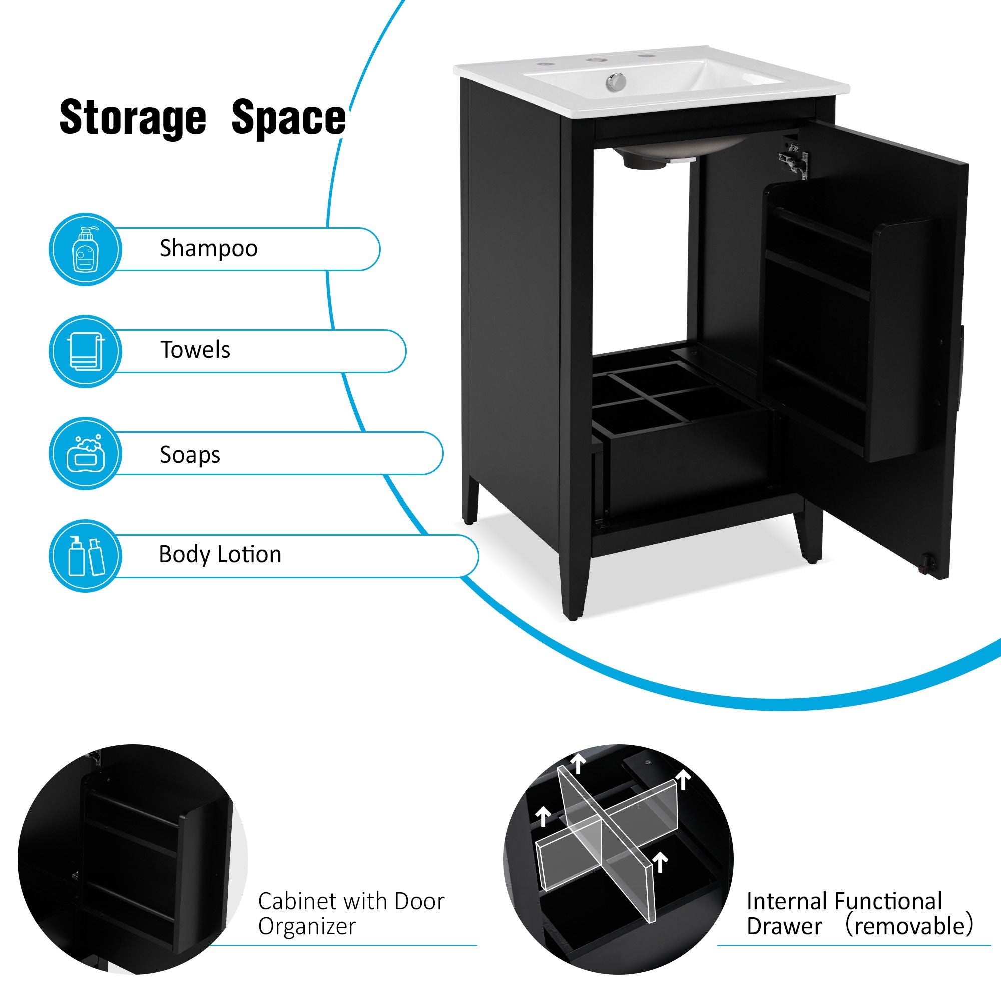 Modern Bathroom Vanity With Sink, Functional Drawer, Soft- Closing Door