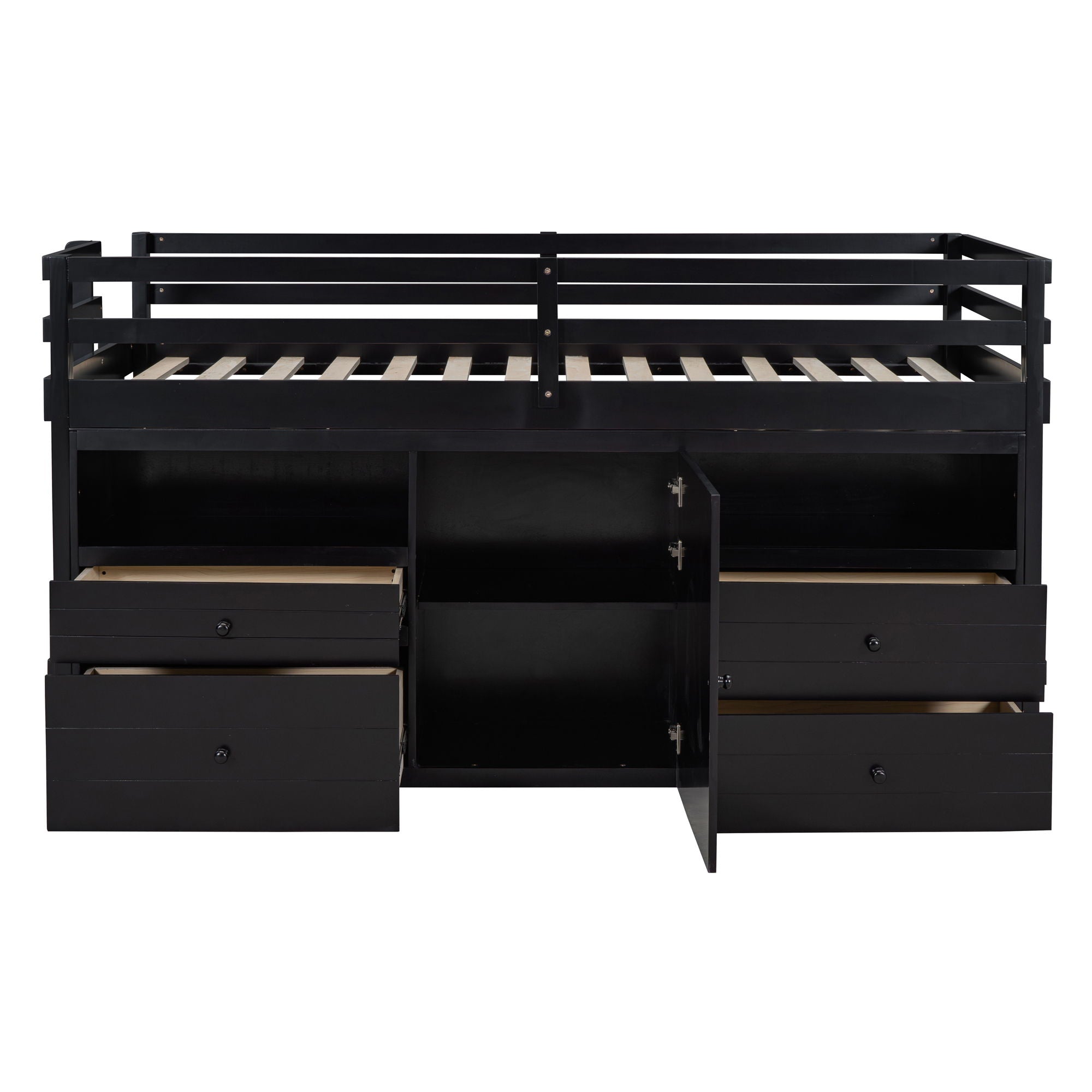 Loft Bed With 4 Drawers, Underneath Cabinet And Shelves